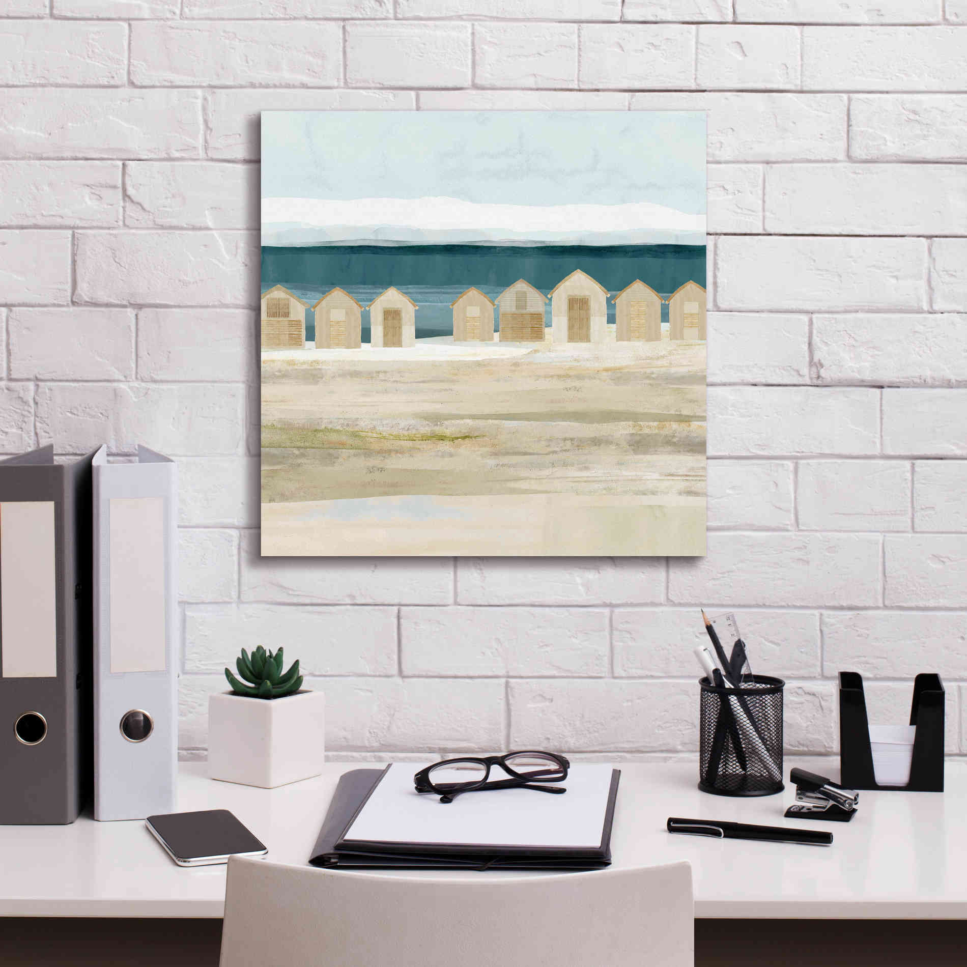 'Stone Bay Huts II' by Flora Kouta Giclee Canvas Wall Art,18 x 18