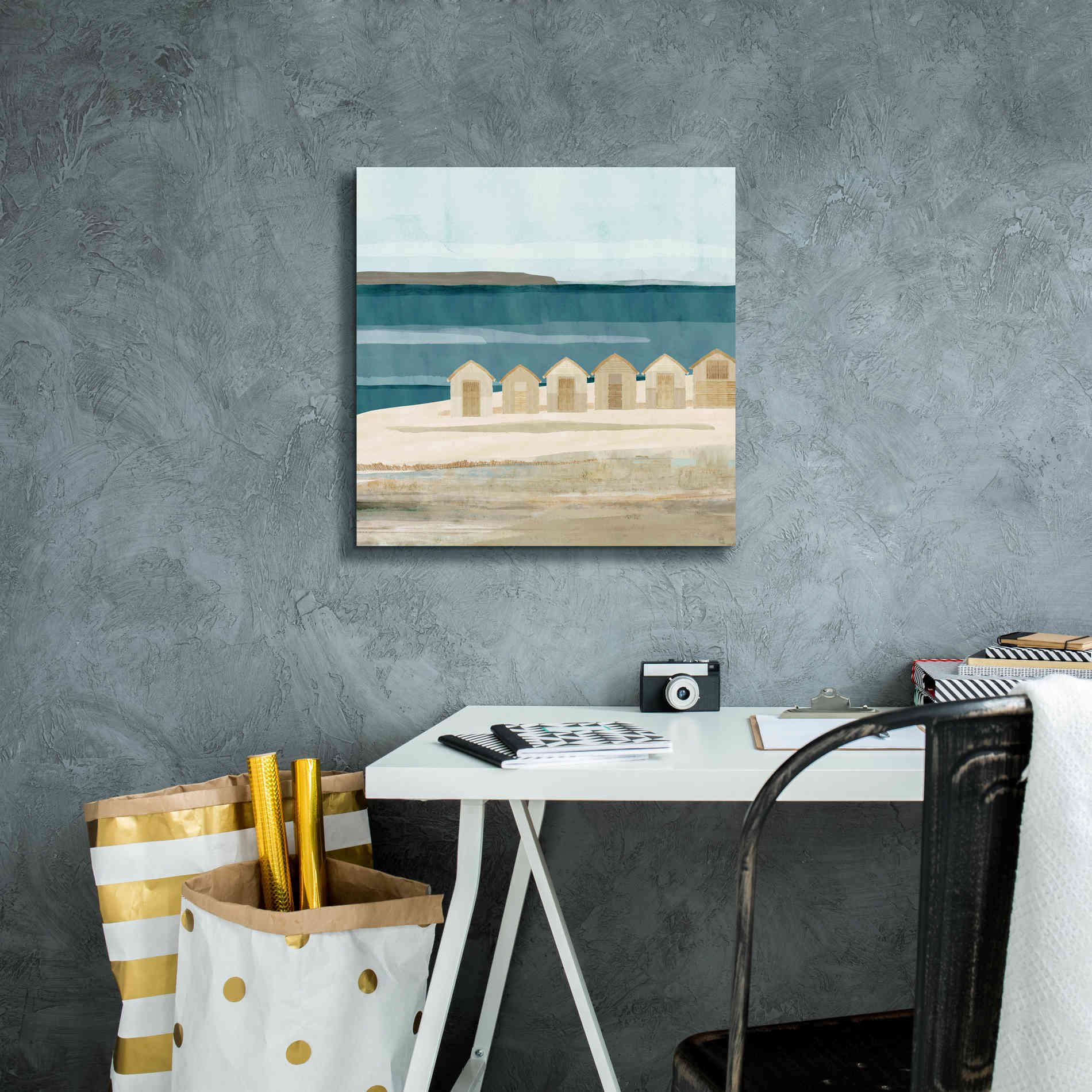 'Stone Bay Huts III' by Flora Kouta Giclee Canvas Wall Art,18 x 18