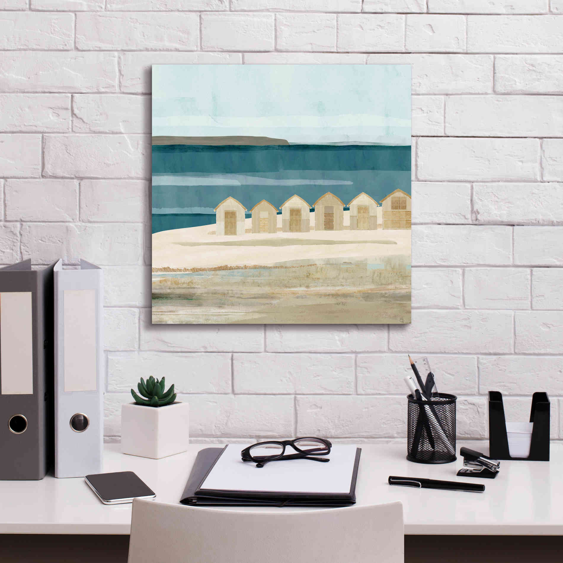 'Stone Bay Huts III' by Flora Kouta Giclee Canvas Wall Art,18 x 18