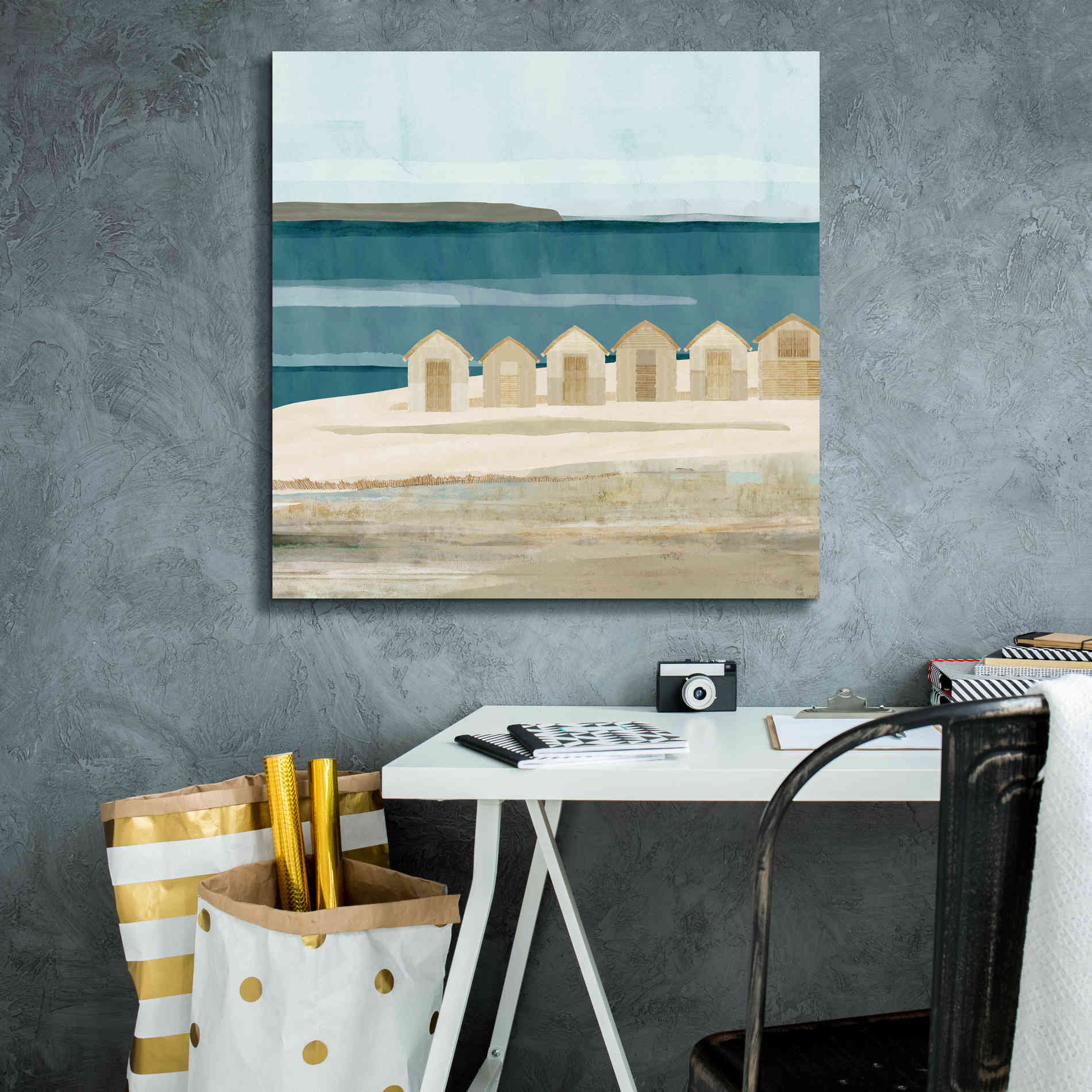 'Stone Bay Huts III' by Flora Kouta Giclee Canvas Wall Art,26 x 26