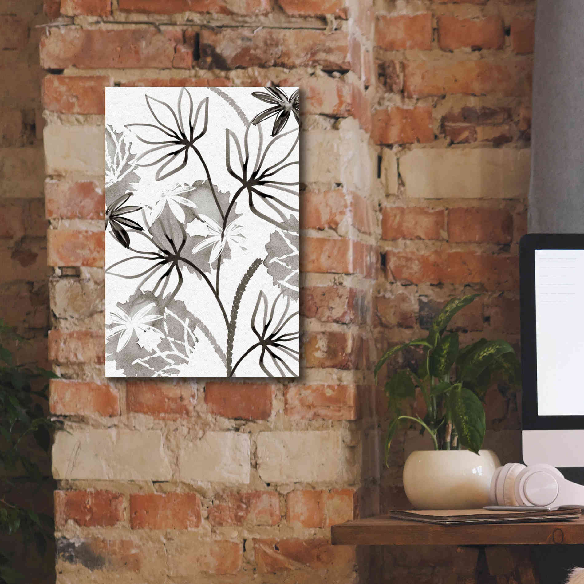 'Monochrome Flowers III' by Flora Kouta Giclee Canvas Wall Art,12 x 18