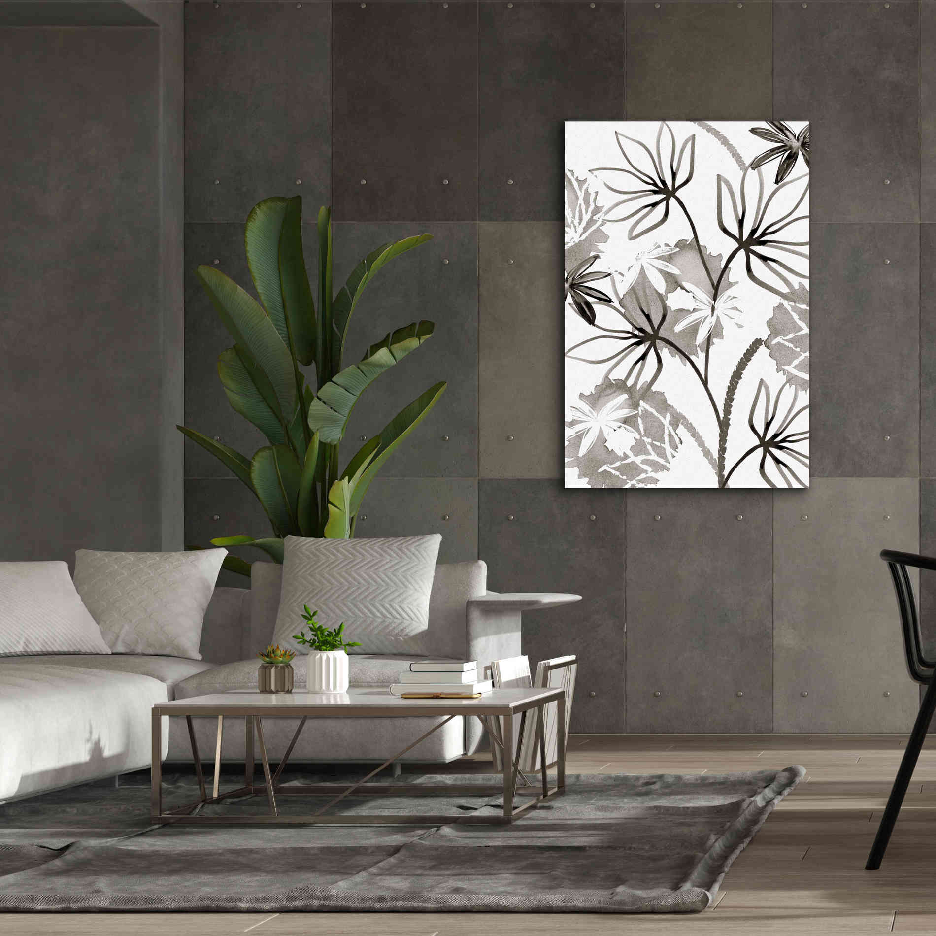 'Monochrome Flowers III' by Flora Kouta Giclee Canvas Wall Art,40 x 60
