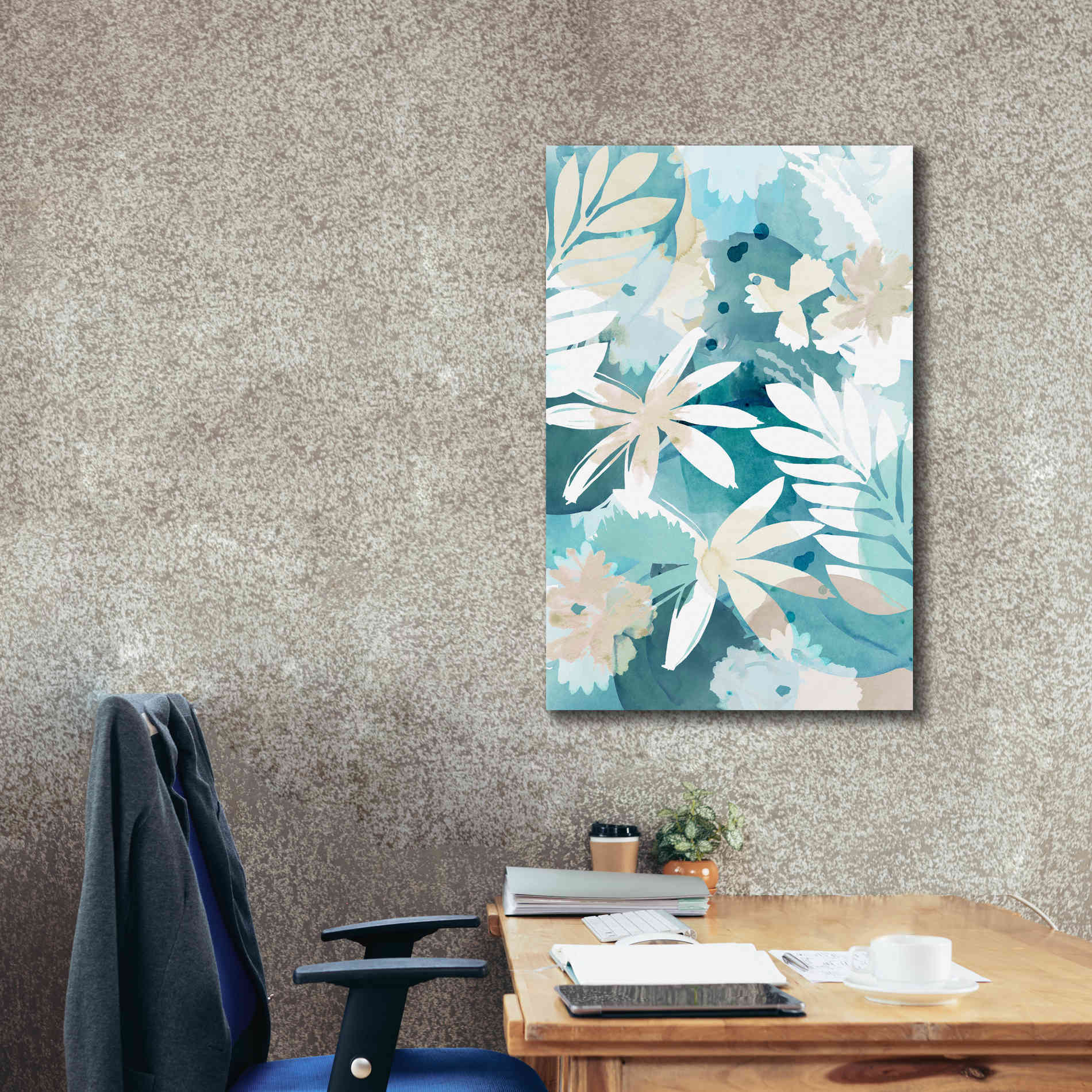 'Soft Blue Floral II' by Flora Kouta Giclee Canvas Wall Art,26 x 40