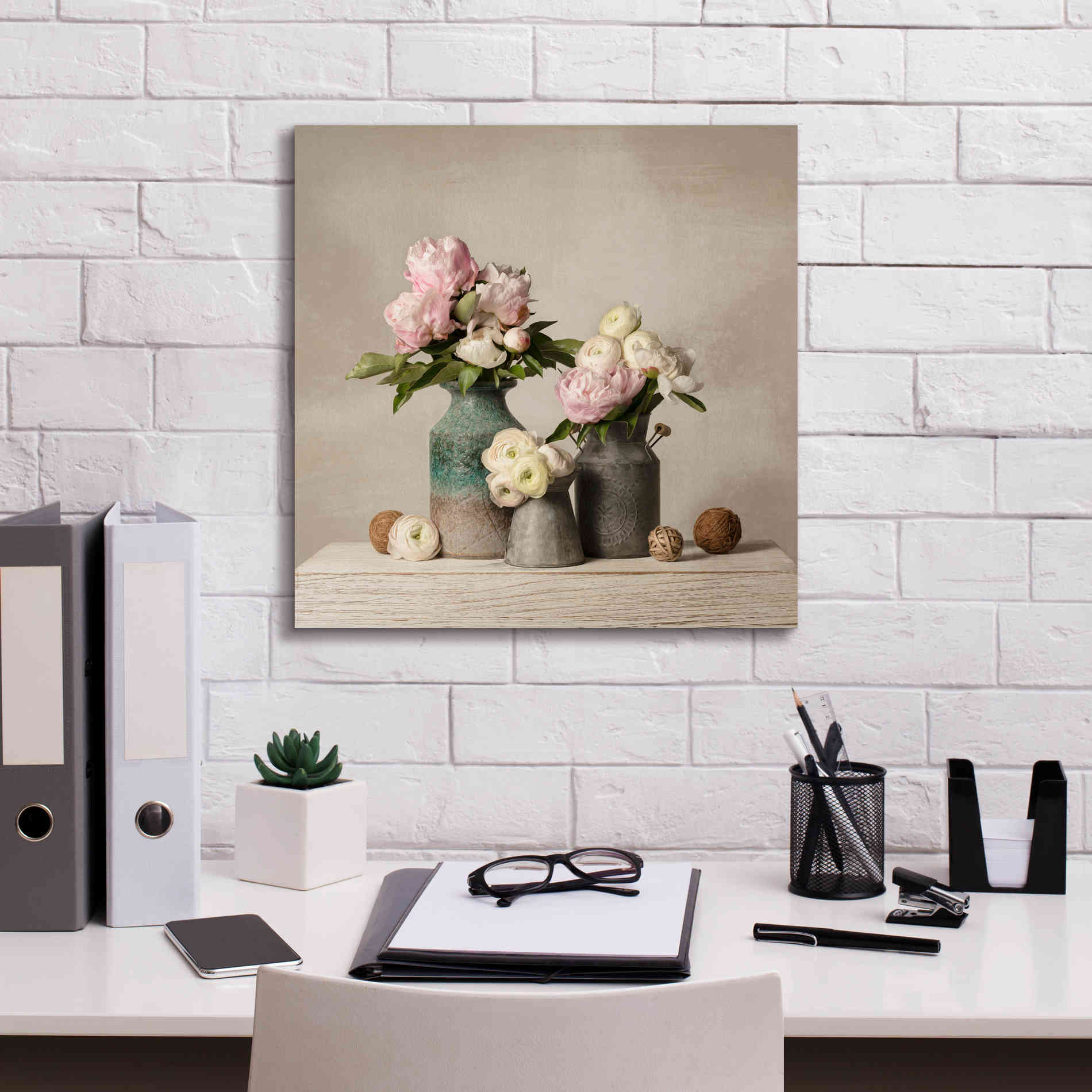 'Three Spring Blooms' by Leah McLean Giclee Canvas Wall Art,18 x 18