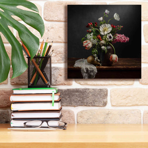 Image of 'Pear And Parrot Tulip Still Life' by Leah McLean Giclee Canvas Wall Art,12 x 12
