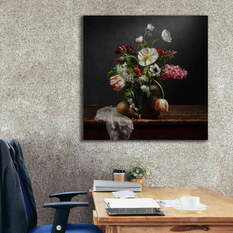 Image of 'Pear And Parrot Tulip Still Life' by Leah McLean Giclee Canvas Wall Art,37 x 37