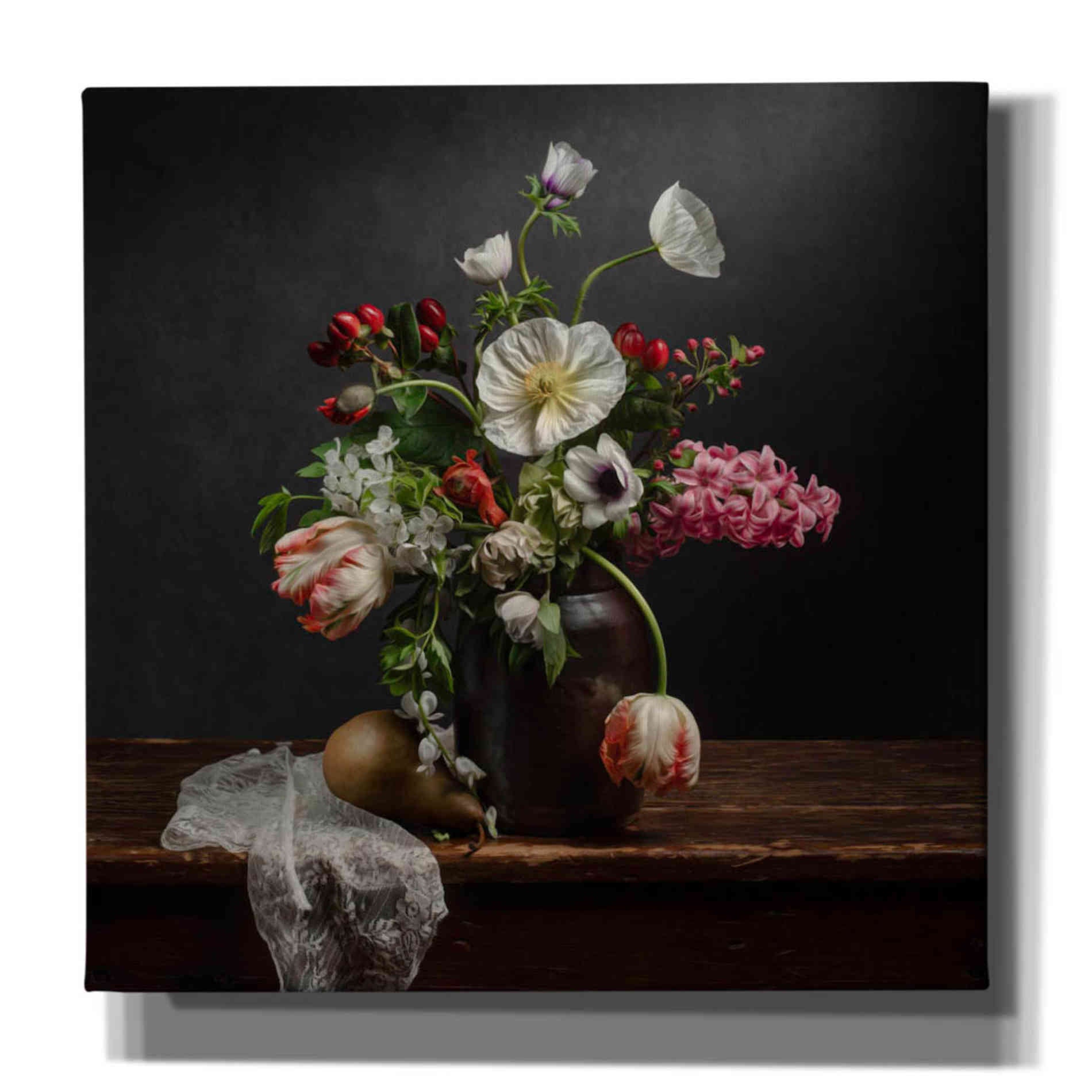 'Pear And Parrot Tulip Still Life' by Leah McLean Giclee Canvas Wall Art