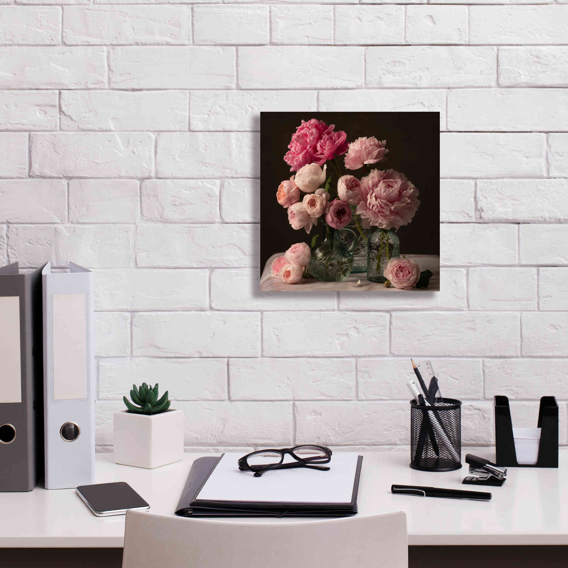 'Rose And Peony Dark Duet' by Leah McLean Giclee Canvas Wall Art,12 x 12