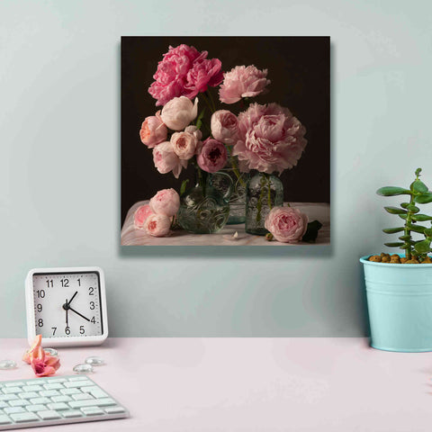 Image of 'Rose And Peony Dark Duet' by Leah McLean Giclee Canvas Wall Art,12 x 12