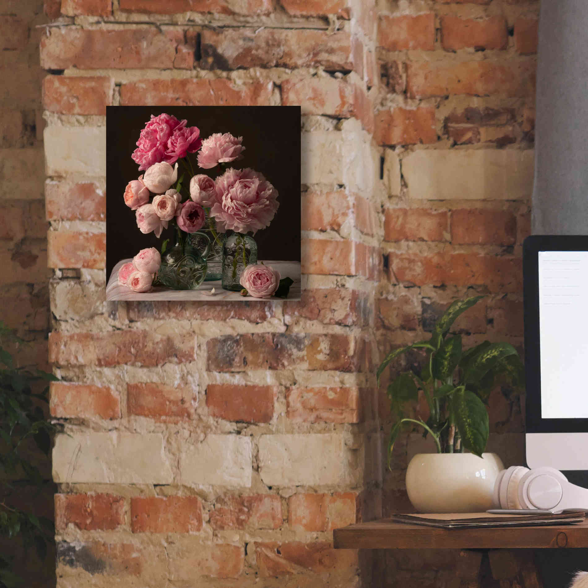 'Rose And Peony Dark Duet' by Leah McLean Giclee Canvas Wall Art,12 x 12