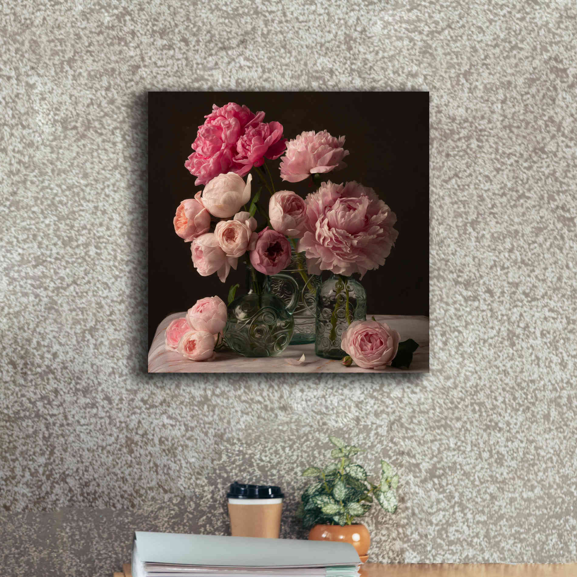 'Rose And Peony Dark Duet' by Leah McLean Giclee Canvas Wall Art,18 x 18