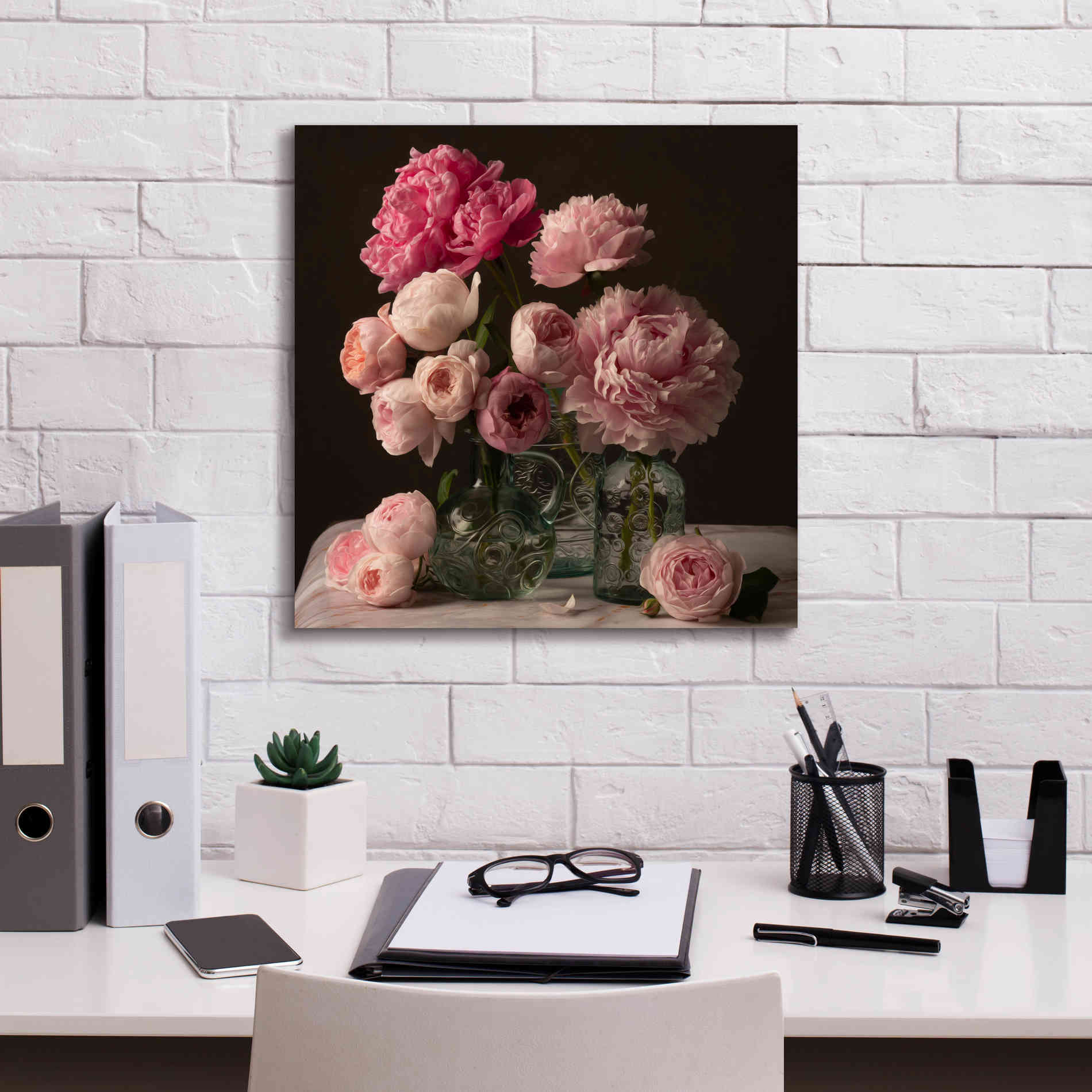 'Rose And Peony Dark Duet' by Leah McLean Giclee Canvas Wall Art,18 x 18