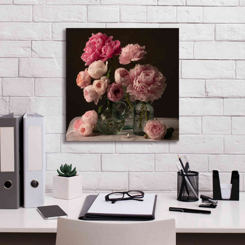 Image of 'Rose And Peony Dark Duet' by Leah McLean Giclee Canvas Wall Art,18 x 18