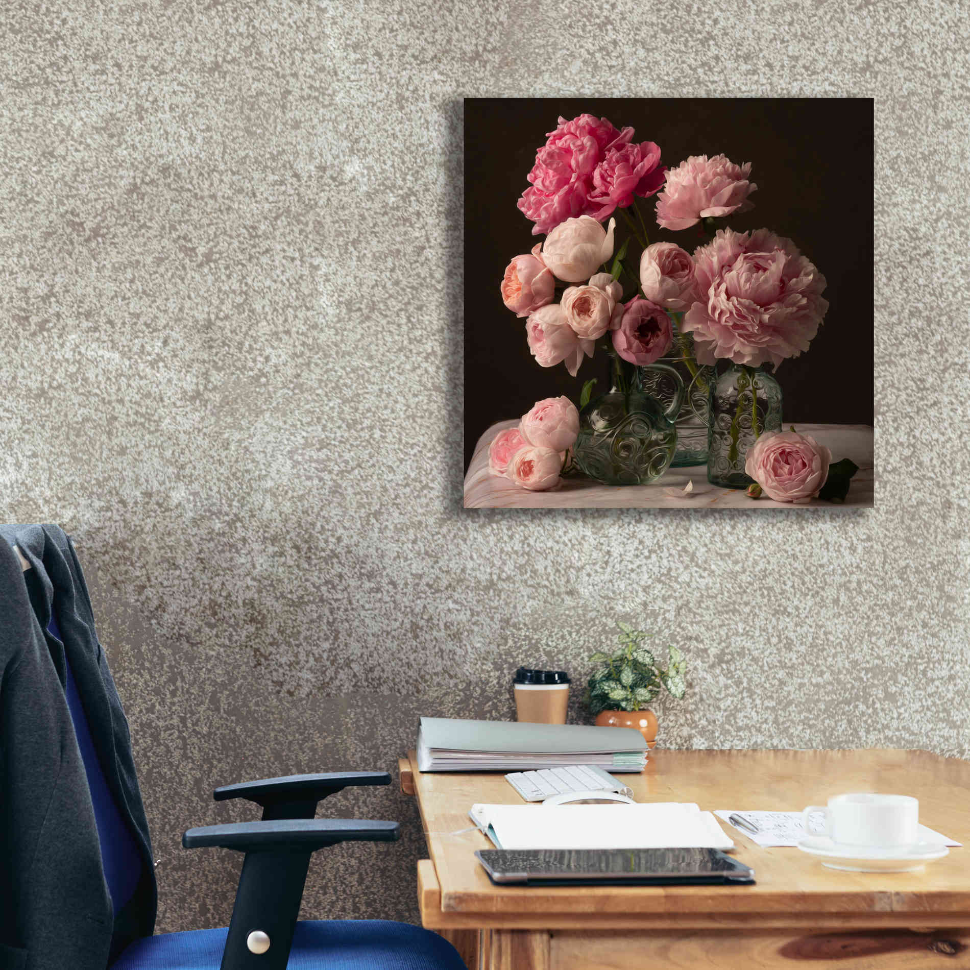 'Rose And Peony Dark Duet' by Leah McLean Giclee Canvas Wall Art,26 x 26