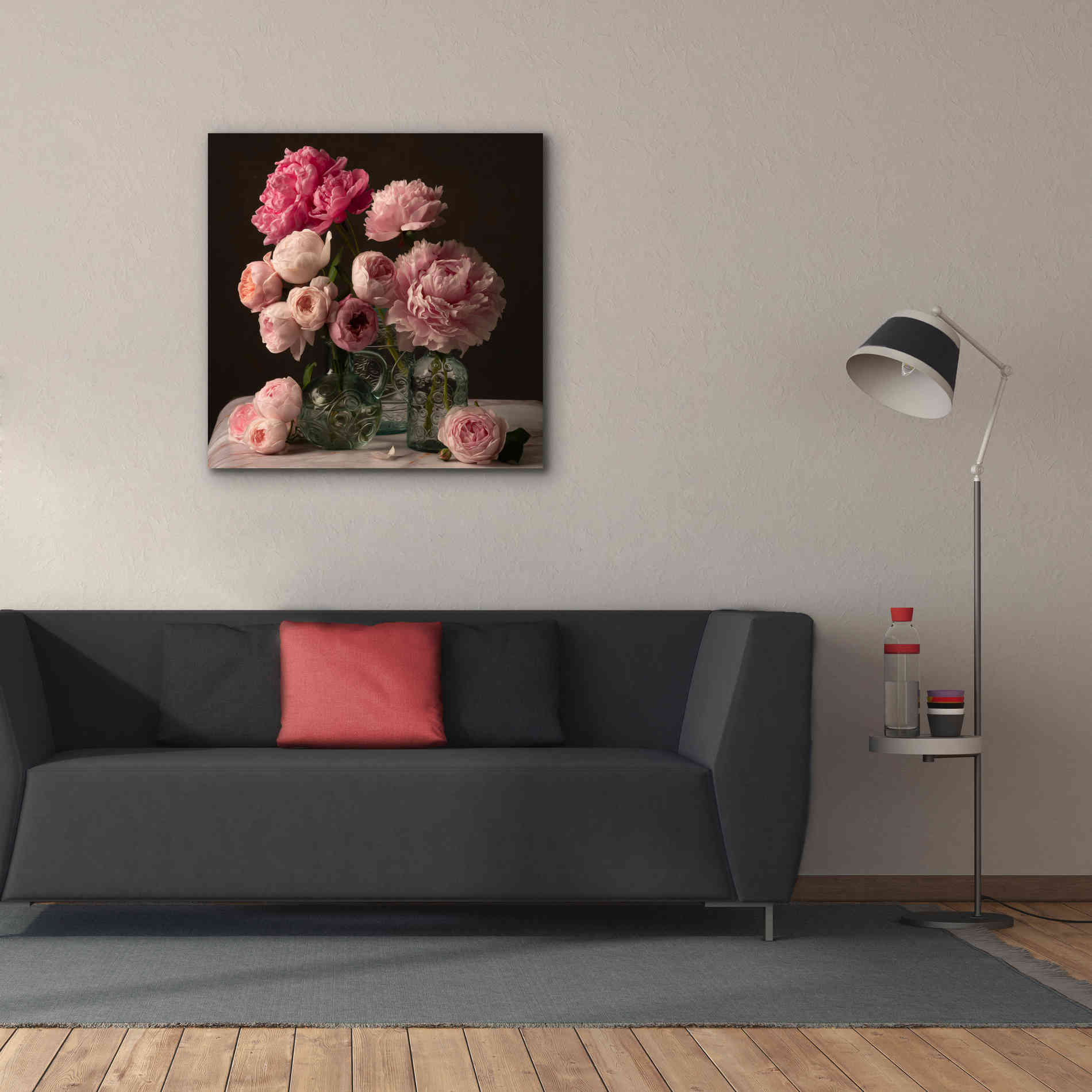 'Rose And Peony Dark Duet' by Leah McLean Giclee Canvas Wall Art,37 x 37