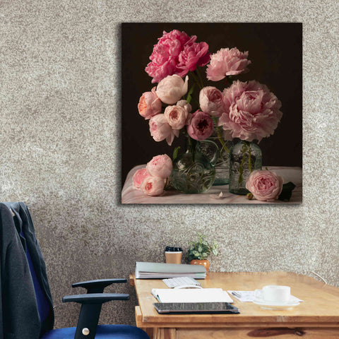 Image of 'Rose And Peony Dark Duet' by Leah McLean Giclee Canvas Wall Art,37 x 37