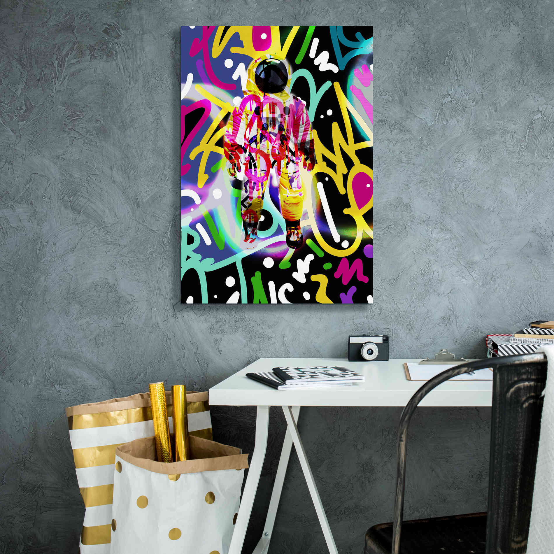 'Colorful Astronaut Graffiti Art 12' by Irena Orlov Giclee Canvas Wall Art,18 x 26