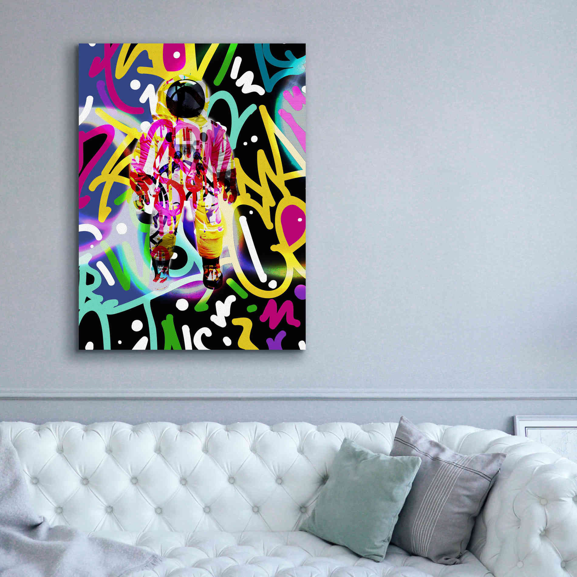 'Colorful Astronaut Graffiti Art 12' by Irena Orlov Giclee Canvas Wall Art,40 x 54