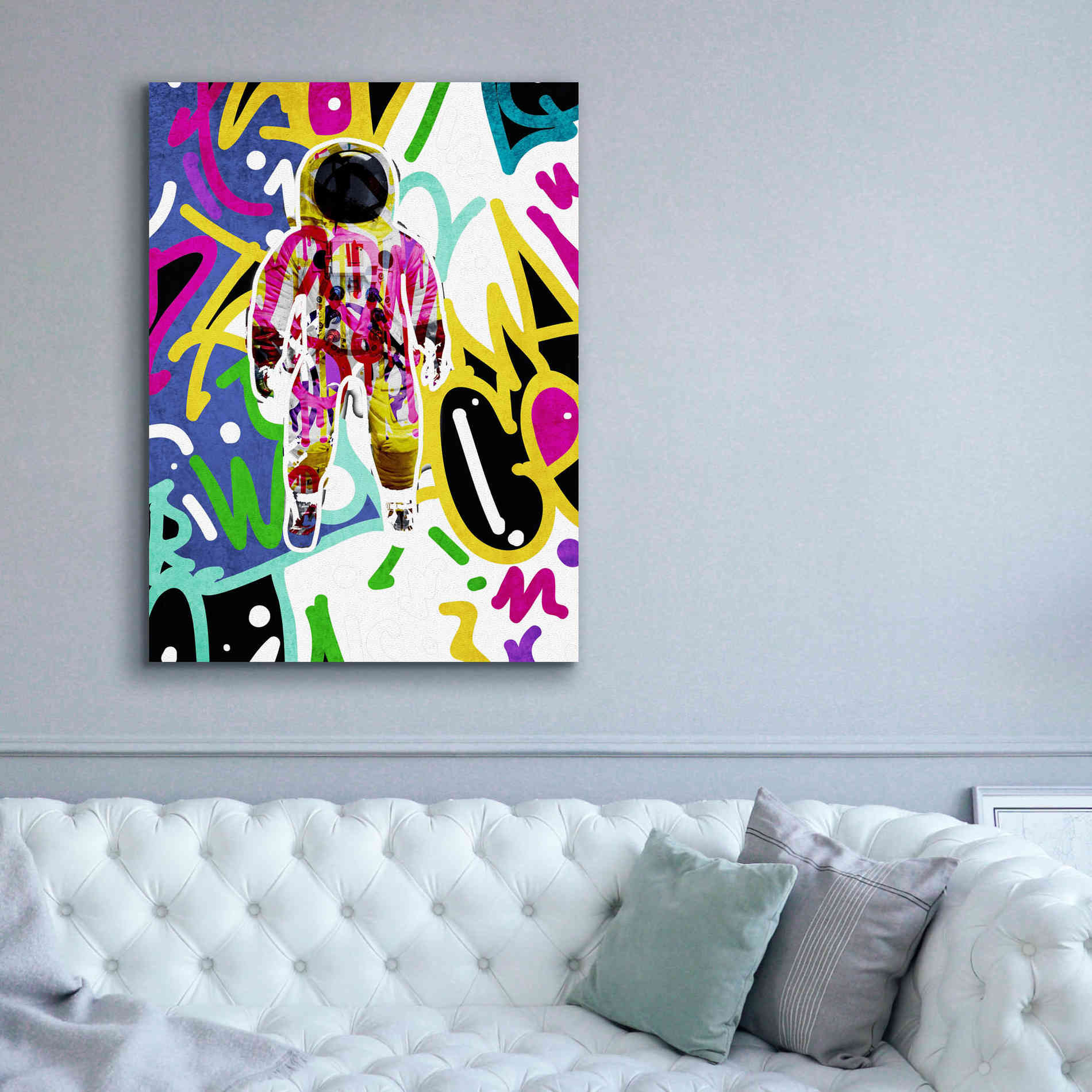 'Colorful Astronaut Graffiti Art 6 ' by Irena Orlov Giclee Canvas Wall Art,40 x 54