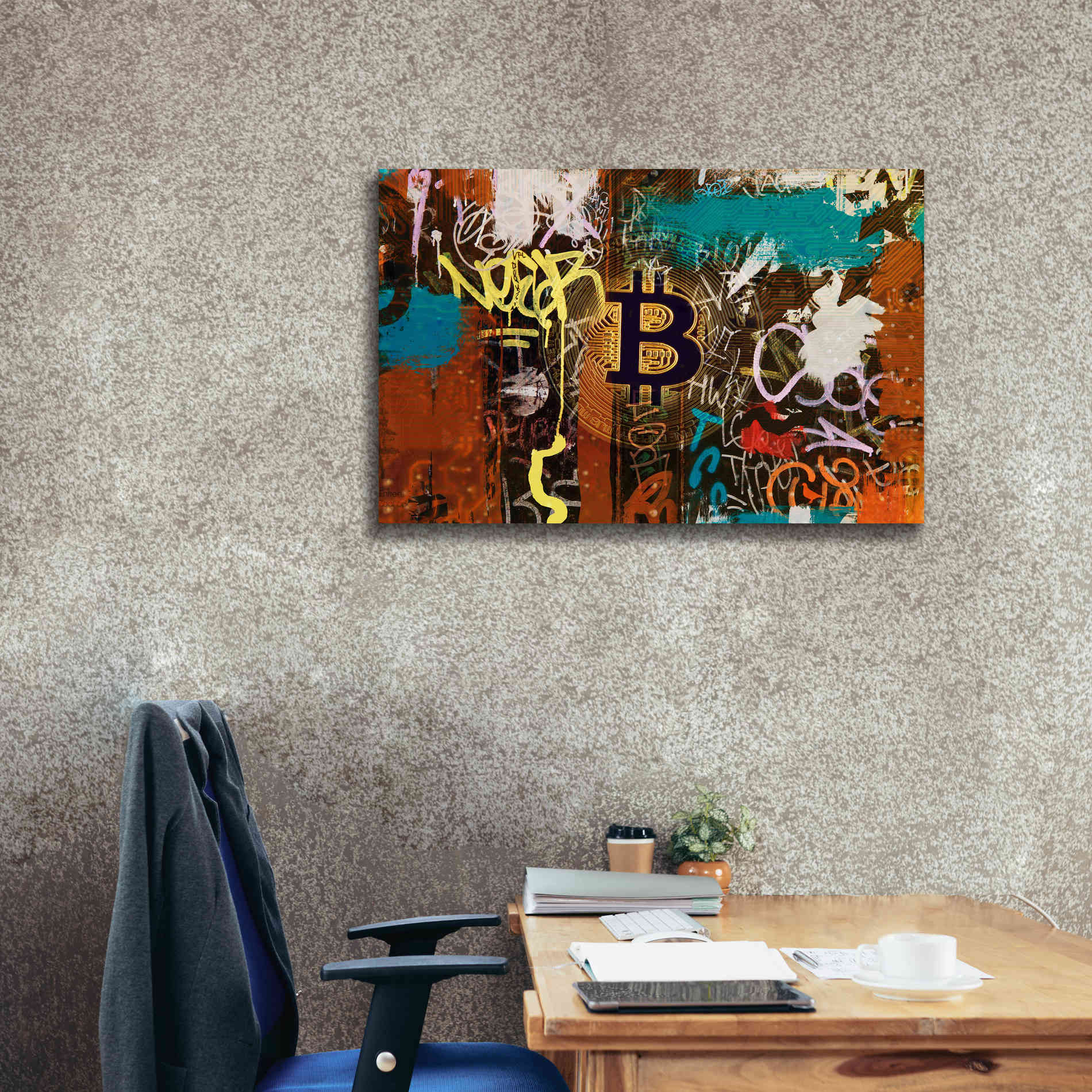 'Graffiti Bitcoin 1' by Irena Orlov Giclee Canvas Wall Art,40 x 26