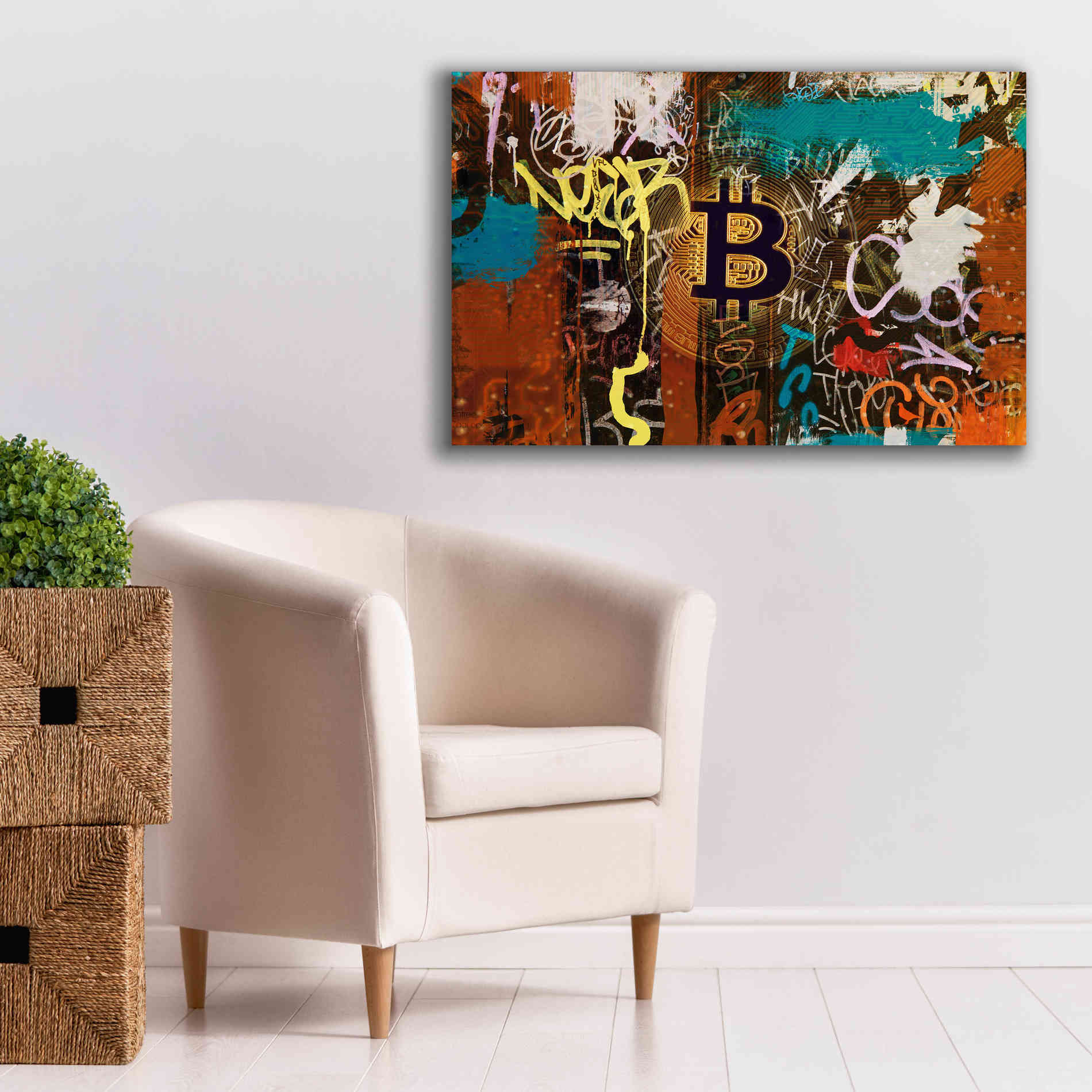 'Graffiti Bitcoin 1' by Irena Orlov Giclee Canvas Wall Art,40 x 26