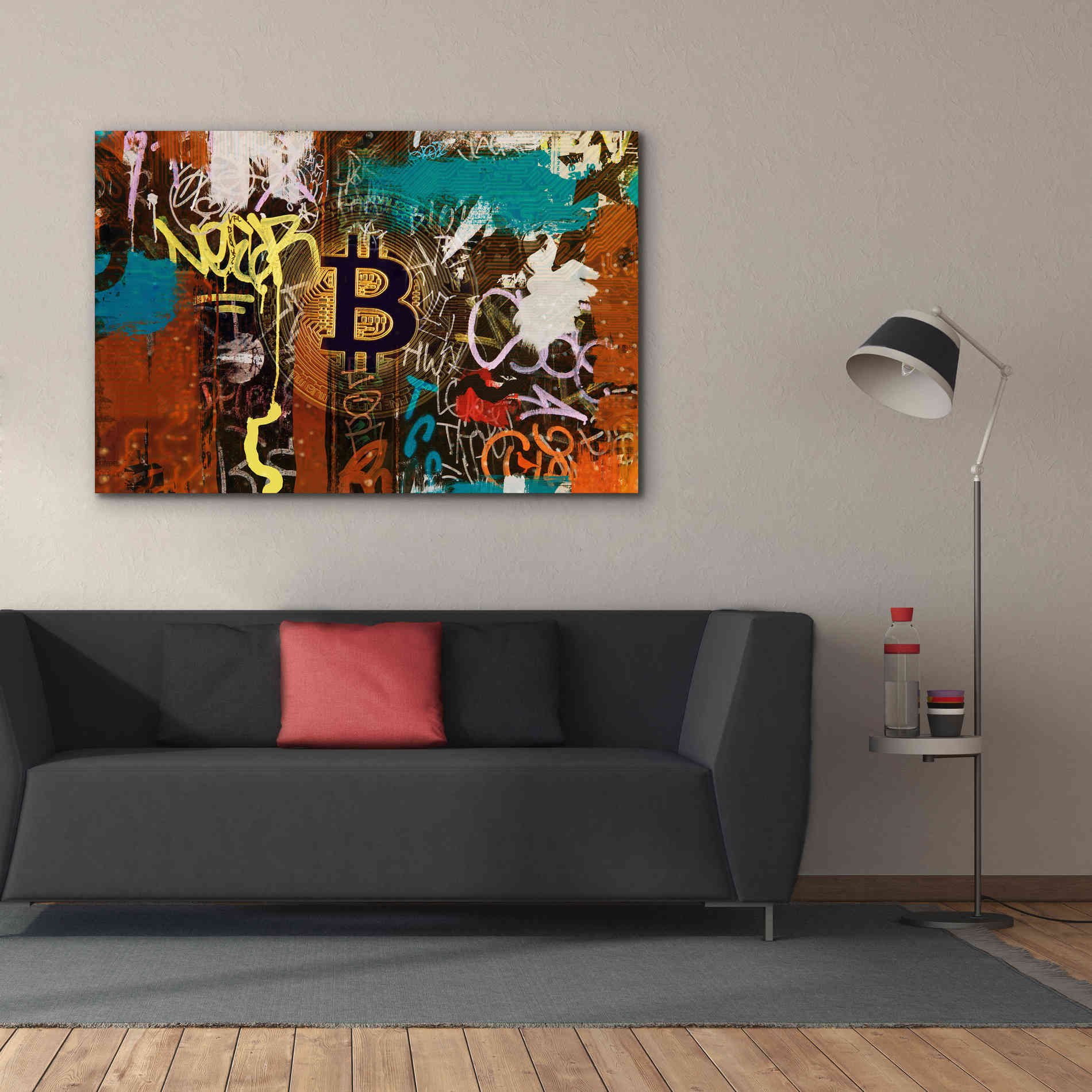 'Graffiti Bitcoin 1' by Irena Orlov Giclee Canvas Wall Art,60 x 40