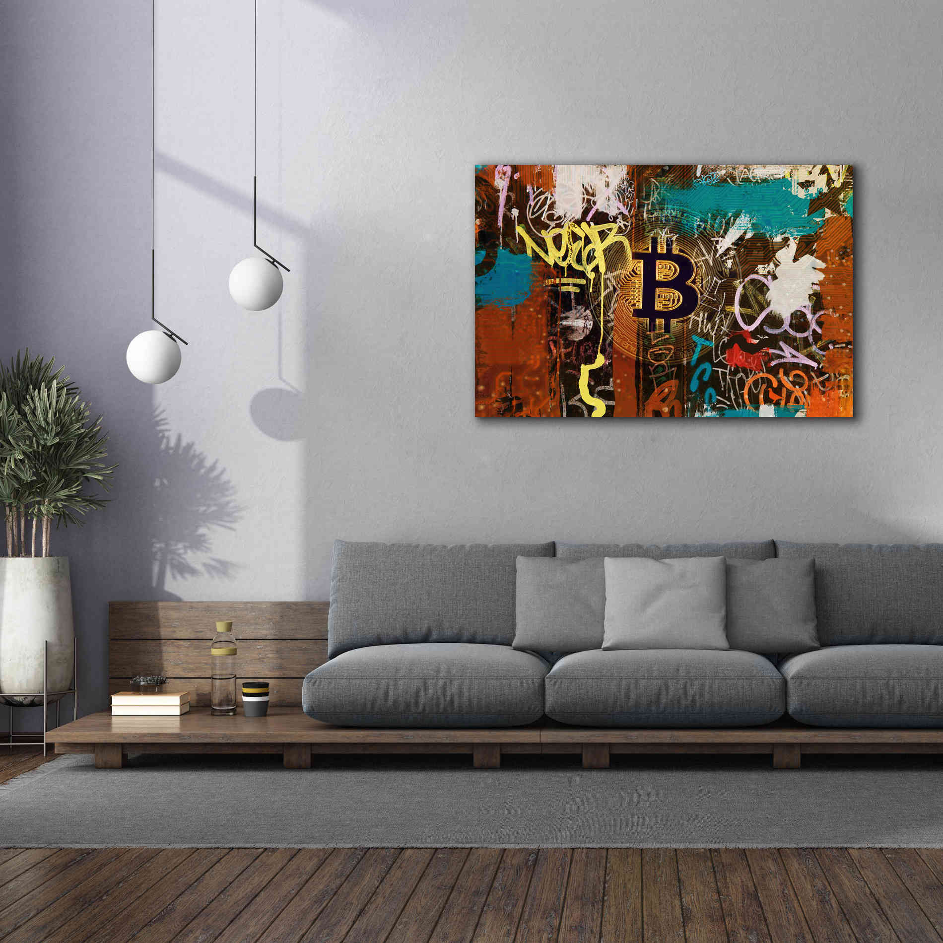 'Graffiti Bitcoin 1' by Irena Orlov Giclee Canvas Wall Art,60 x 40