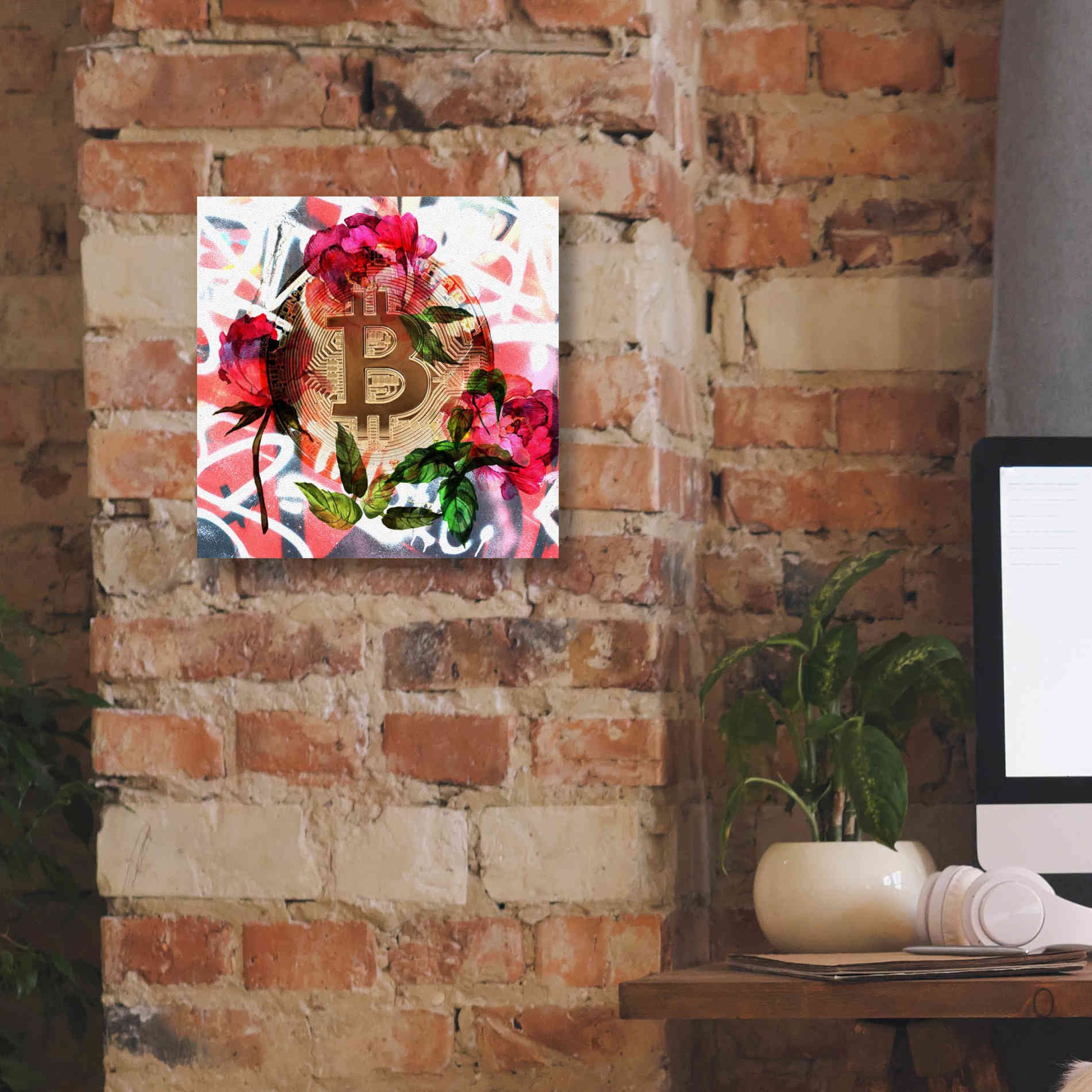 'Bitcoin Floral Inspiration 1' by Irena Orlov Giclee Canvas Wall Art,12 x 12