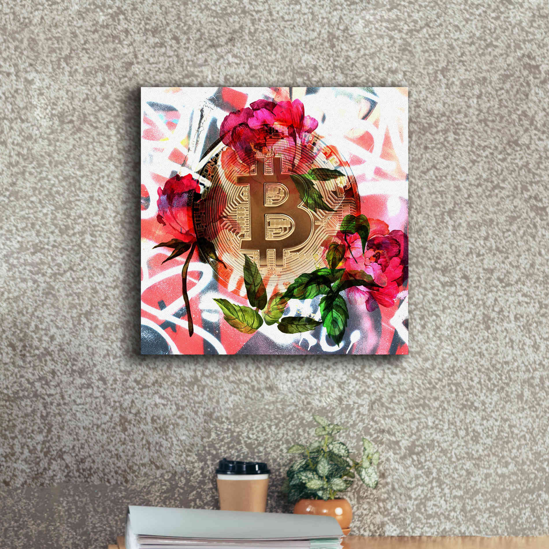 'Bitcoin Floral Inspiration 1' by Irena Orlov Giclee Canvas Wall Art,18 x 18