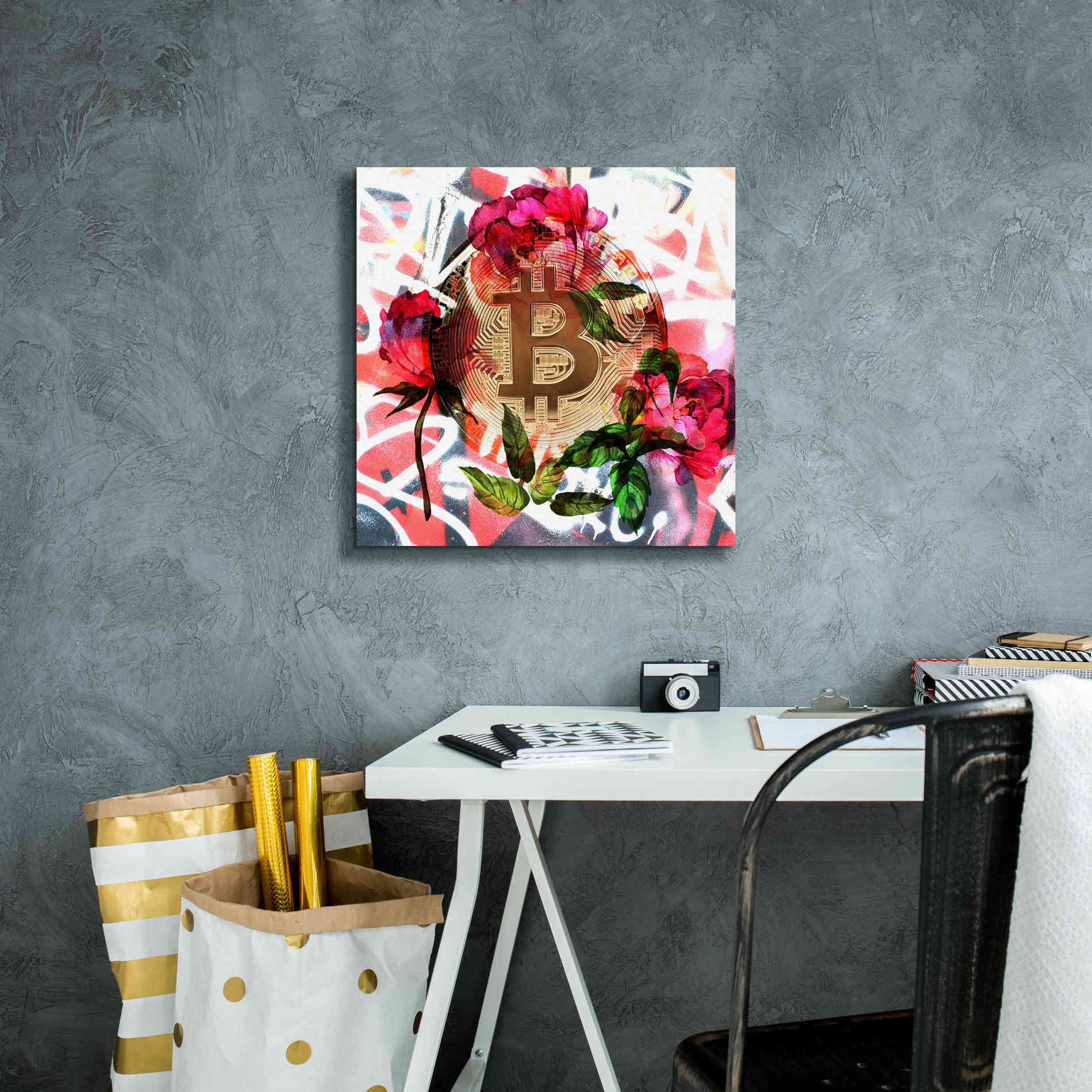 'Bitcoin Floral Inspiration 1' by Irena Orlov Giclee Canvas Wall Art,18 x 18