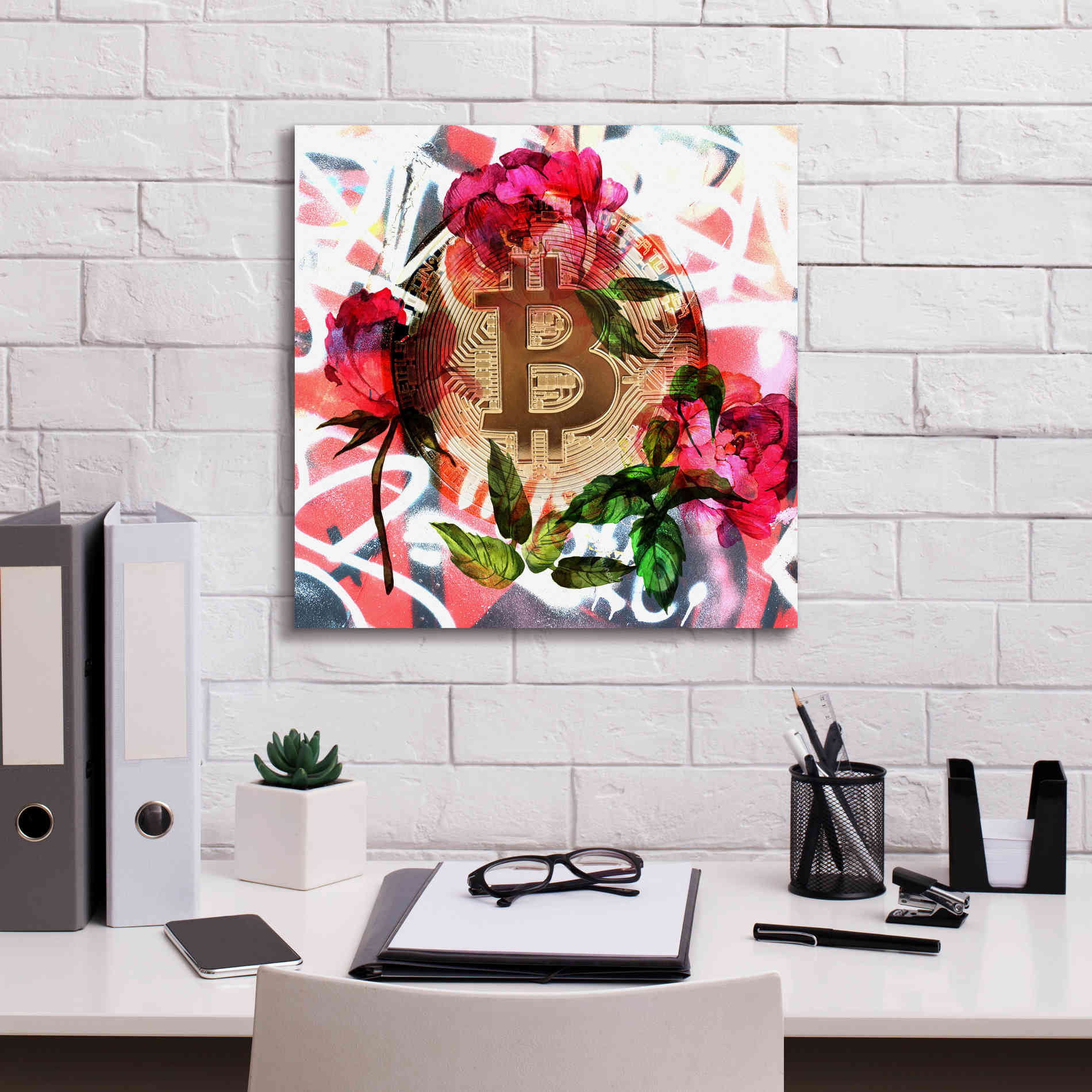 'Bitcoin Floral Inspiration 1' by Irena Orlov Giclee Canvas Wall Art,18 x 18