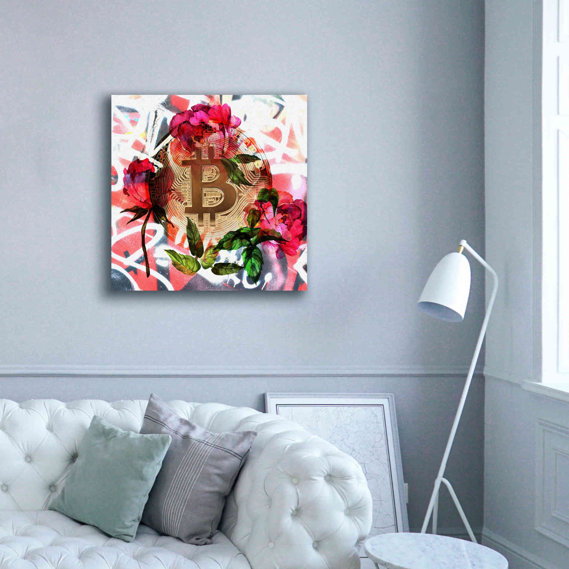 'Bitcoin Floral Inspiration 1' by Irena Orlov Giclee Canvas Wall Art,37 x 37