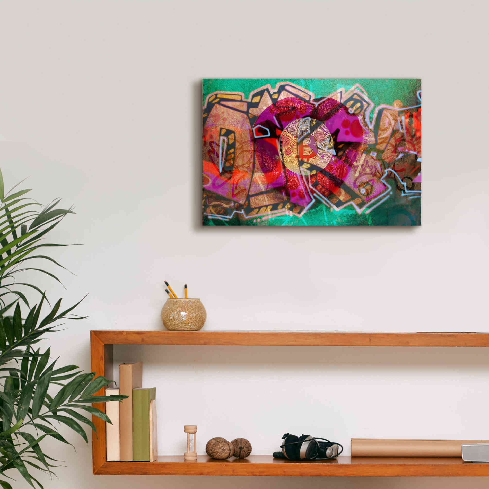 'I Love Bitcoin Graffiti 2' by Irena Orlov Giclee Canvas Wall Art,18 x 12