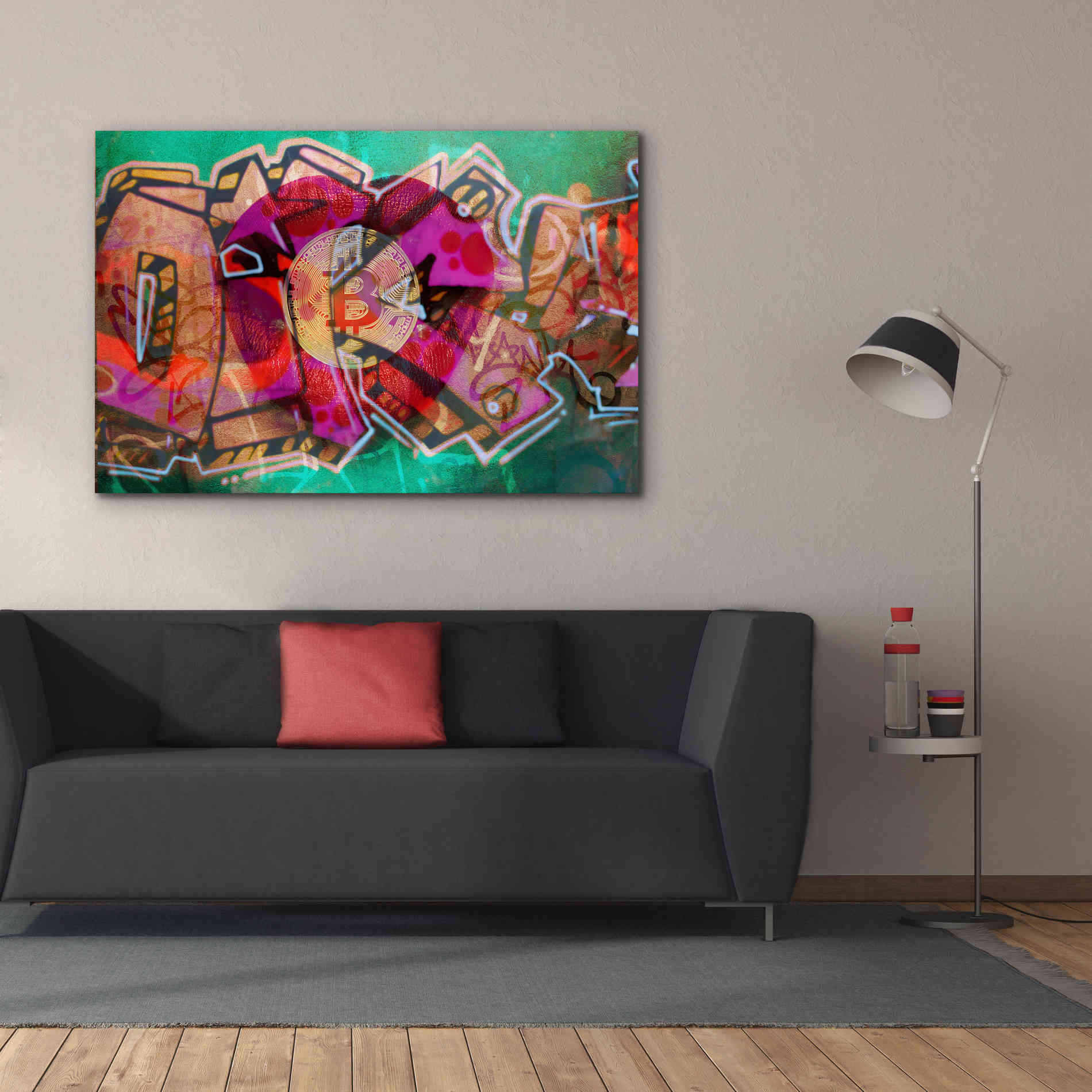 'I Love Bitcoin Graffiti 2' by Irena Orlov Giclee Canvas Wall Art,60 x 40
