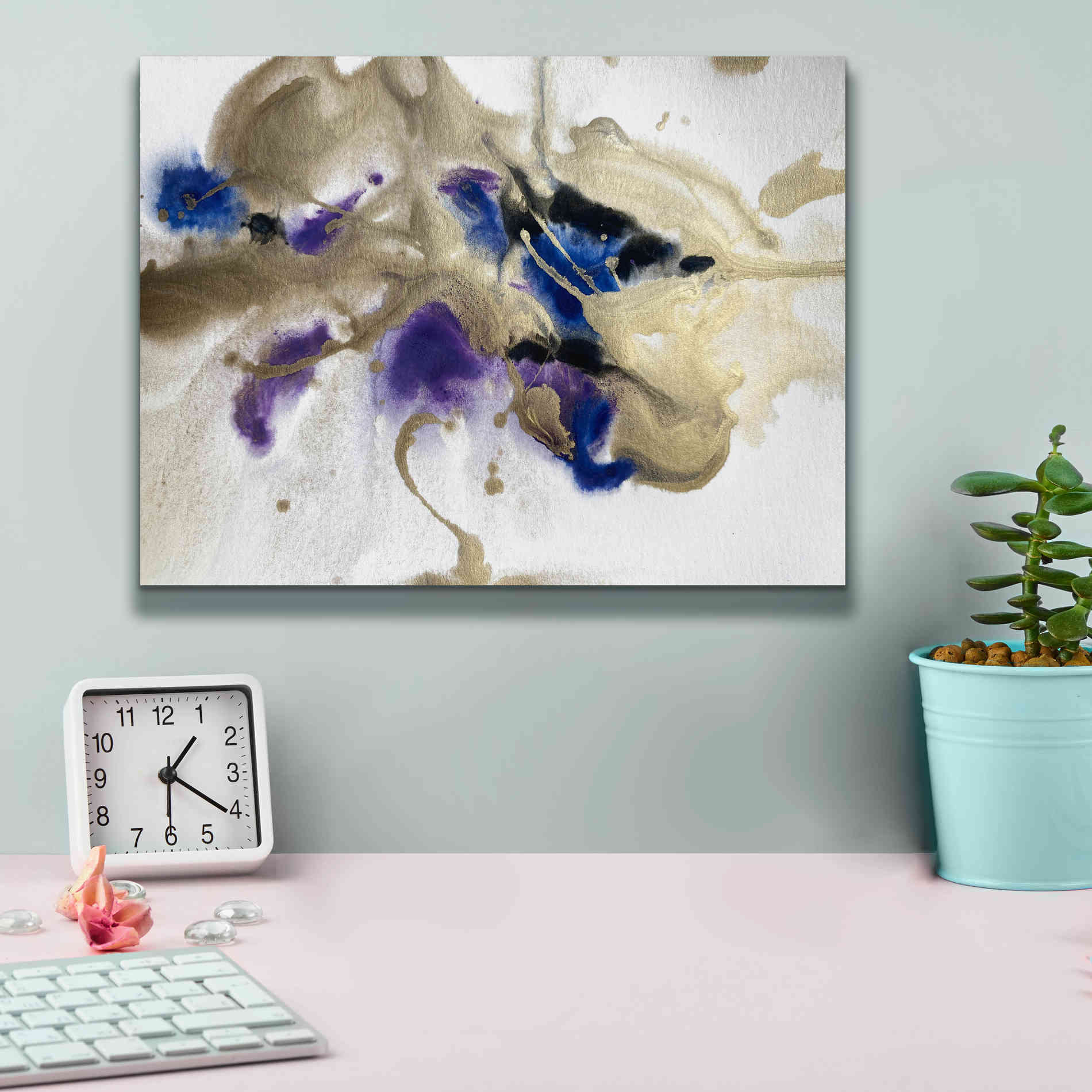 'Gold In Blue Watercolor Abstract 2' by Irena Orlov Giclee Canvas Wall Art,16 x 12