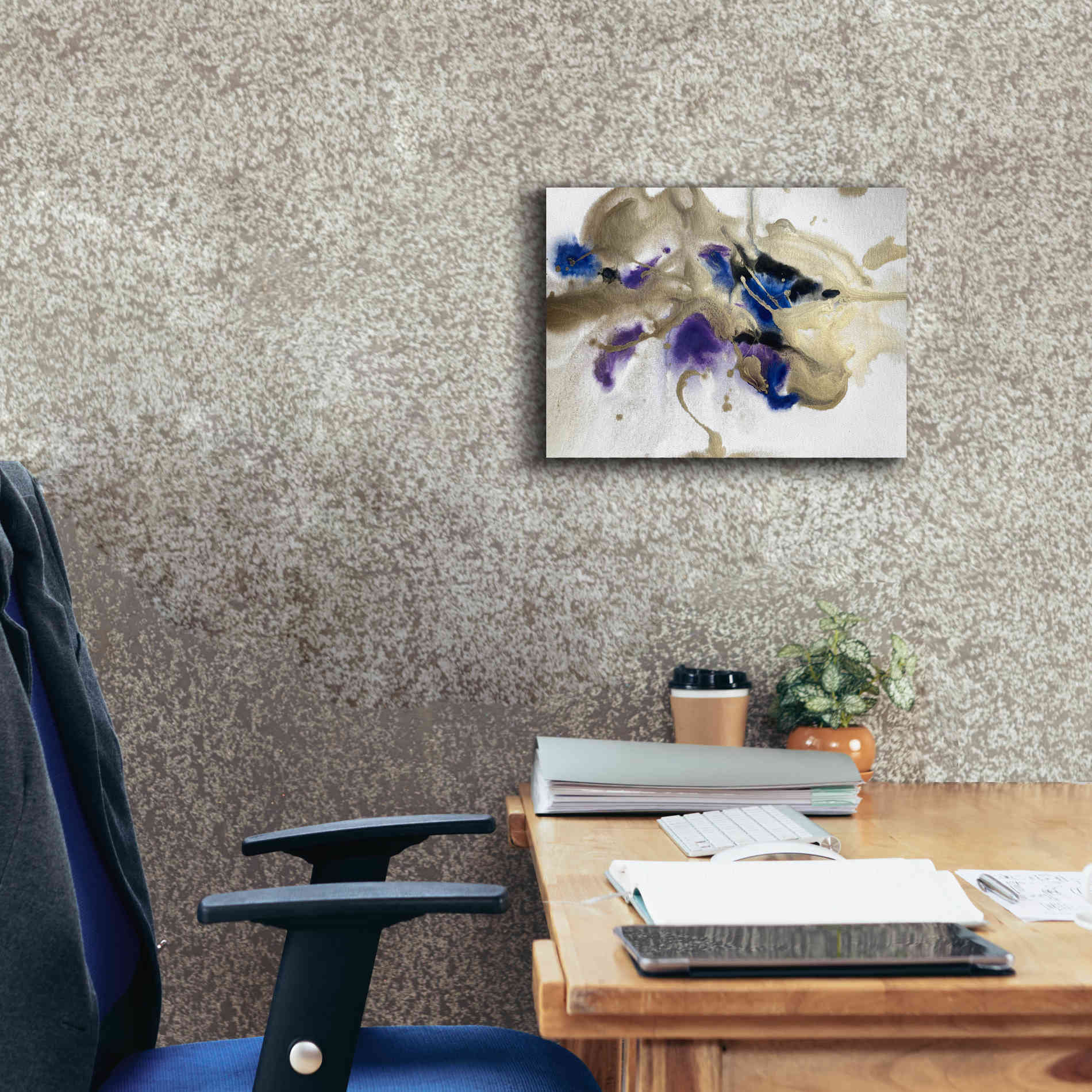 'Gold In Blue Watercolor Abstract 2' by Irena Orlov Giclee Canvas Wall Art,16 x 12