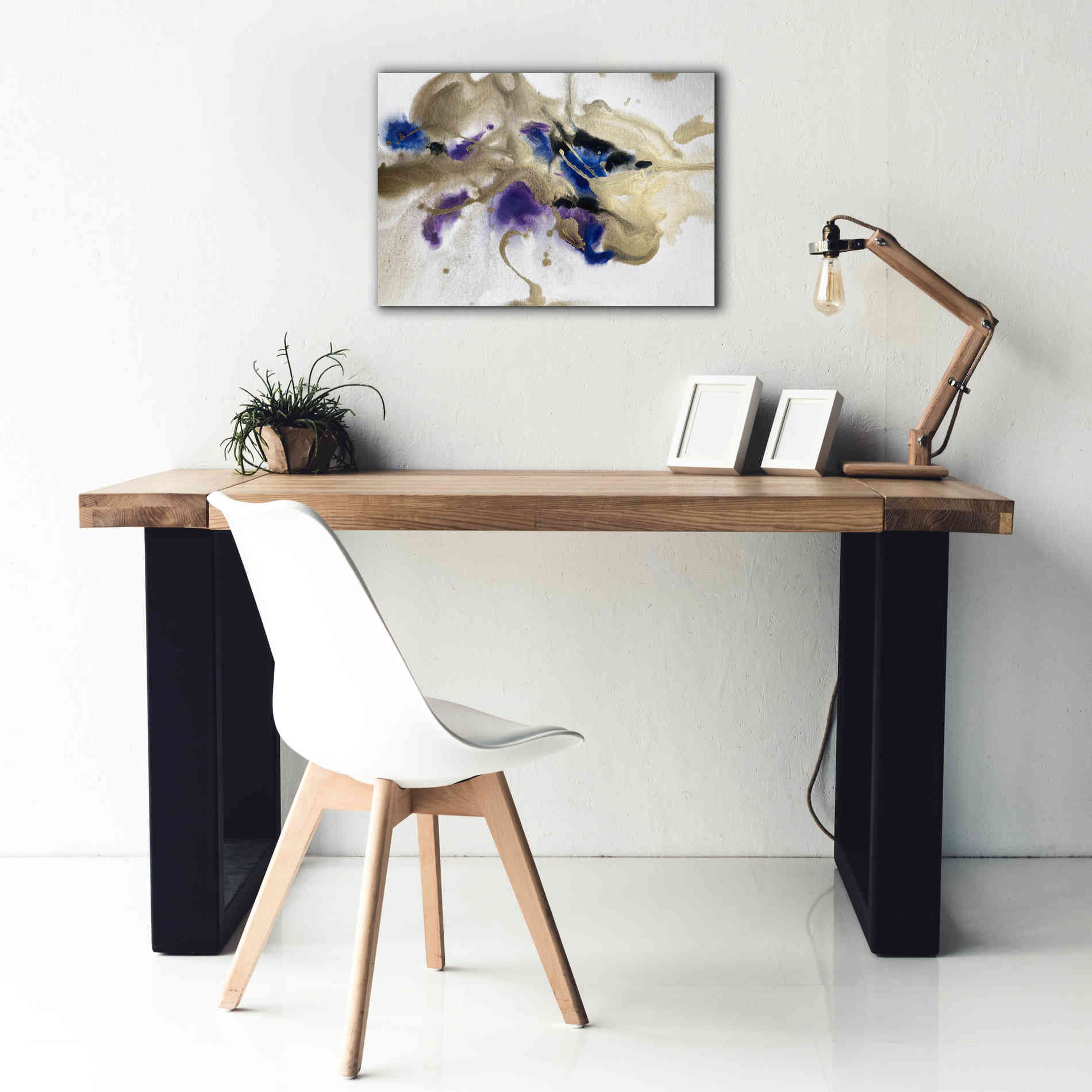 'Gold In Blue Watercolor Abstract 2' by Irena Orlov Giclee Canvas Wall Art,26 x 18