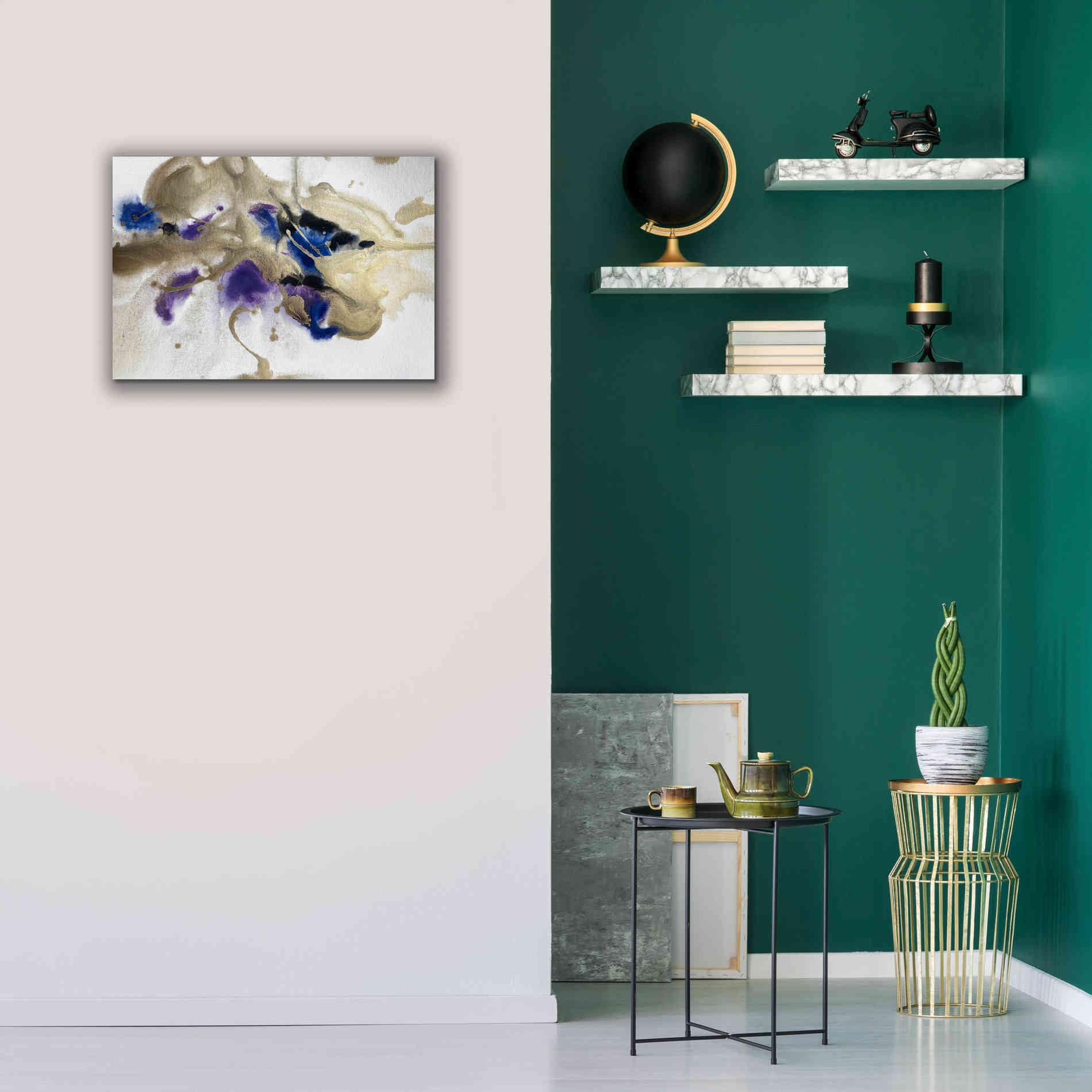 'Gold In Blue Watercolor Abstract 2' by Irena Orlov Giclee Canvas Wall Art,26 x 18