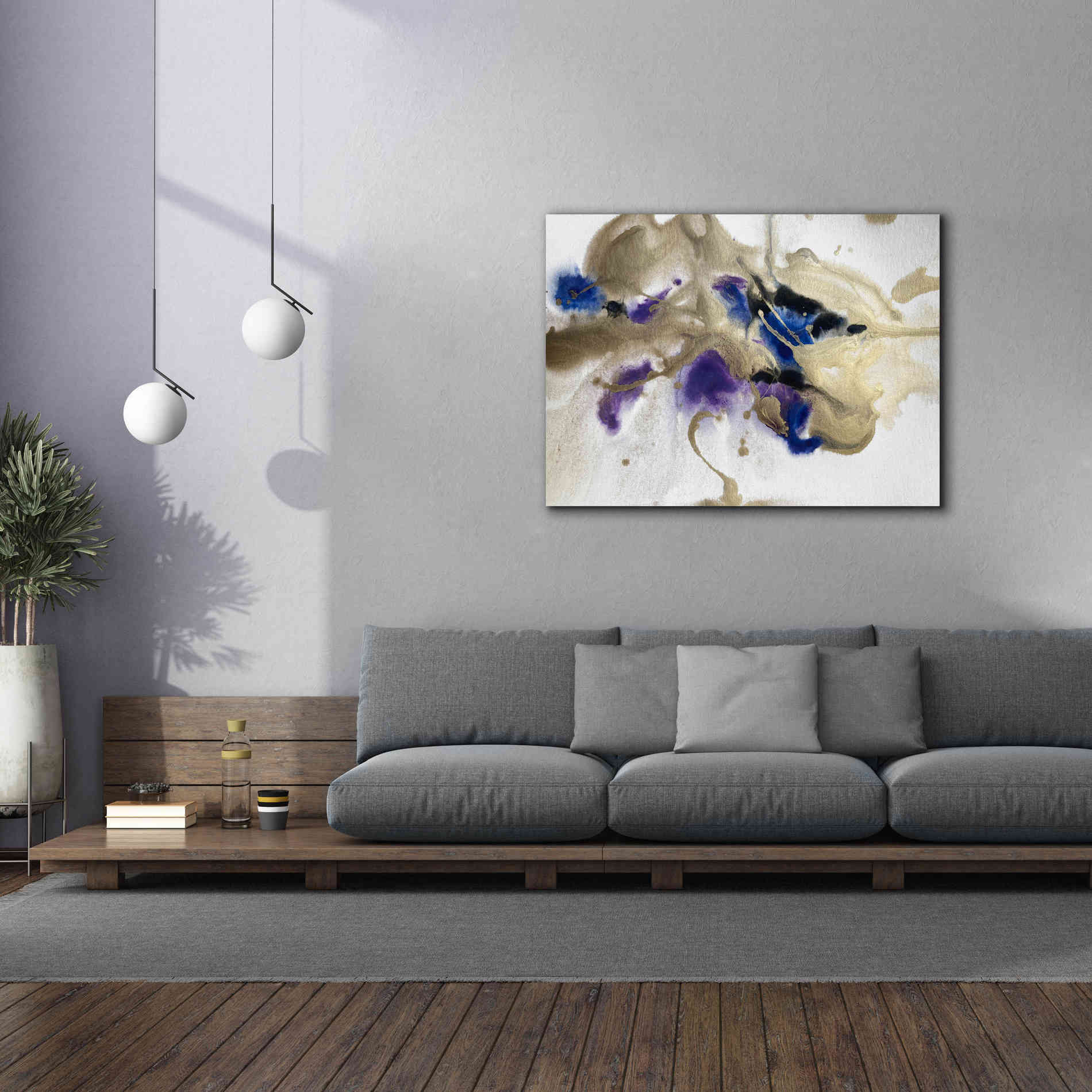 'Gold In Blue Watercolor Abstract 2' by Irena Orlov Giclee Canvas Wall Art,54 x 40