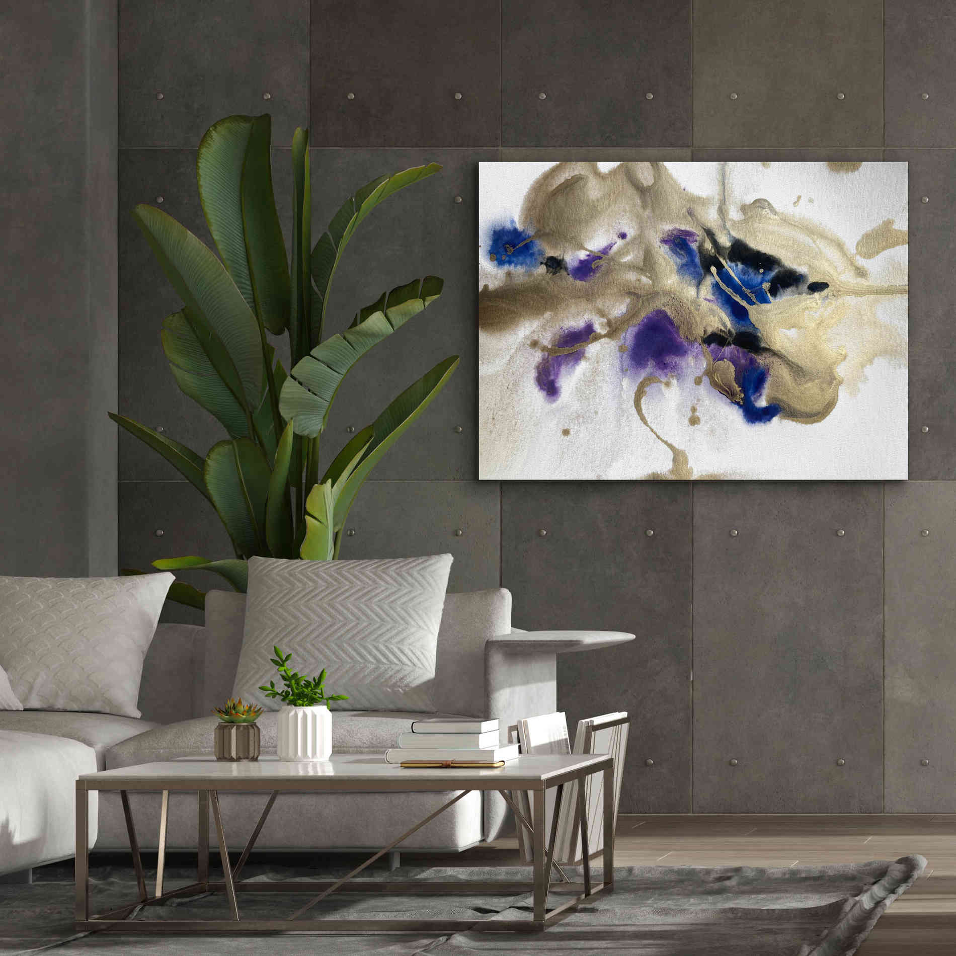 'Gold In Blue Watercolor Abstract 2' by Irena Orlov Giclee Canvas Wall Art,54 x 40