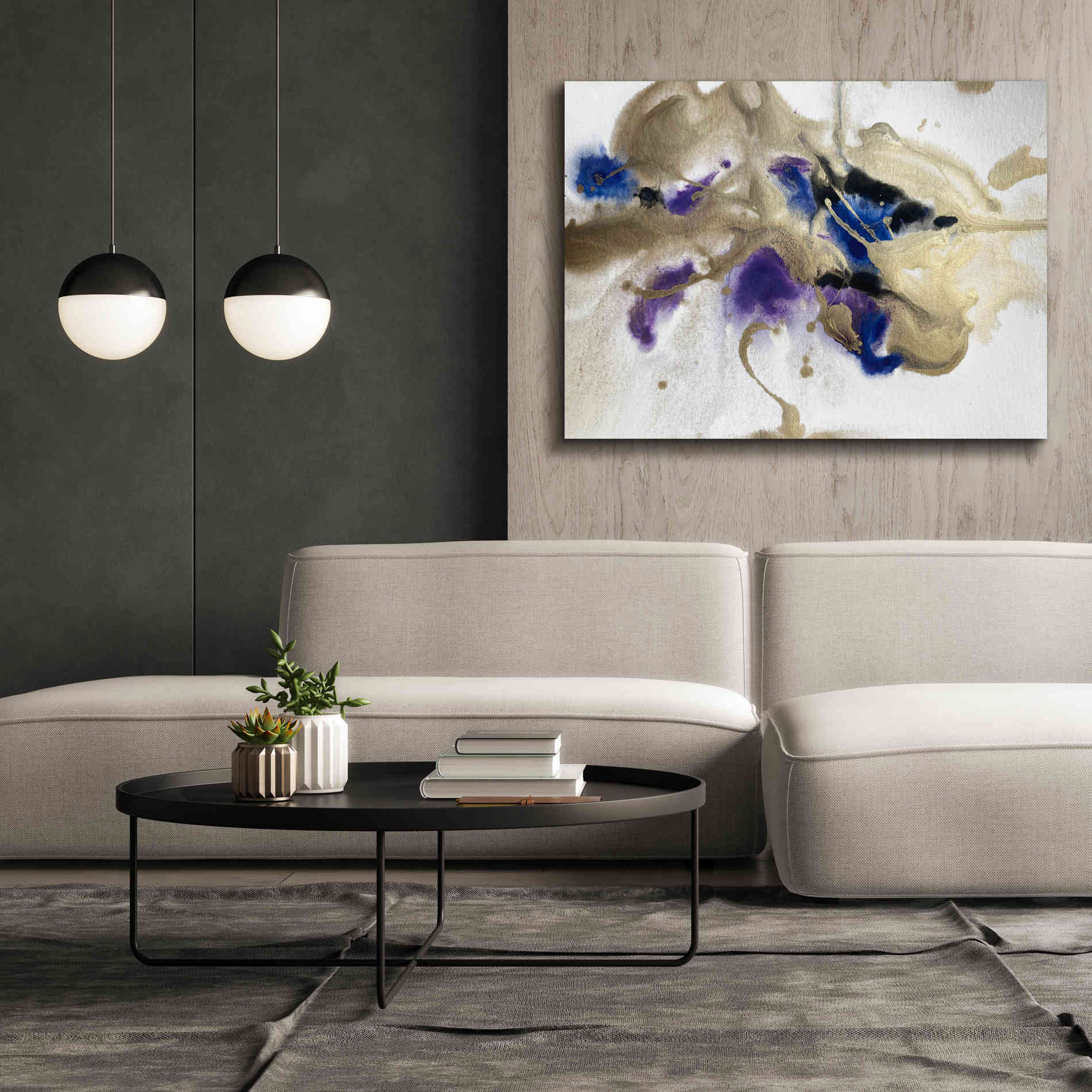 'Gold In Blue Watercolor Abstract 2' by Irena Orlov Giclee Canvas Wall Art,54 x 40