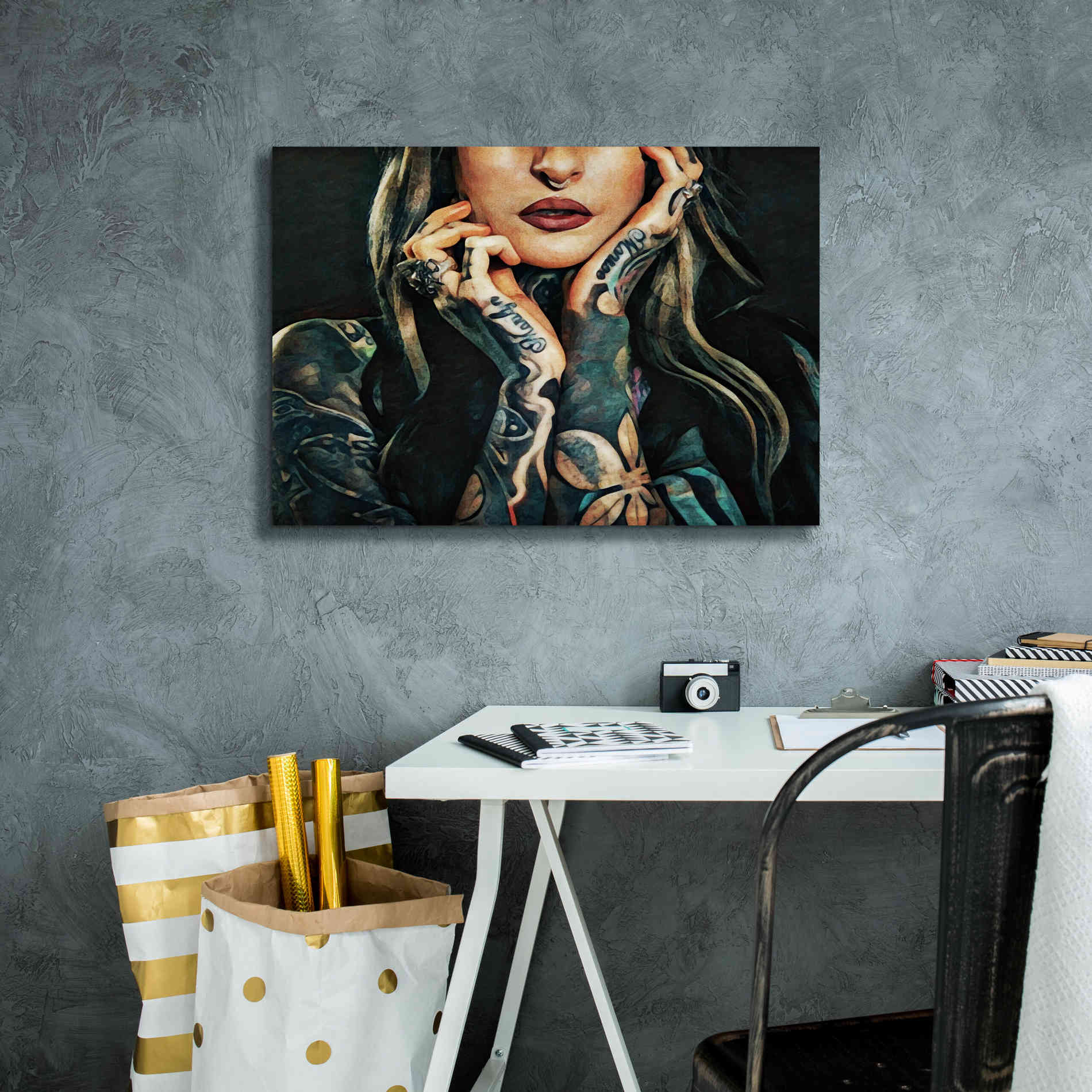'Tattooed Temptress' by Ashley Aldridge Giclee Canvas Wall Art,26 x 18