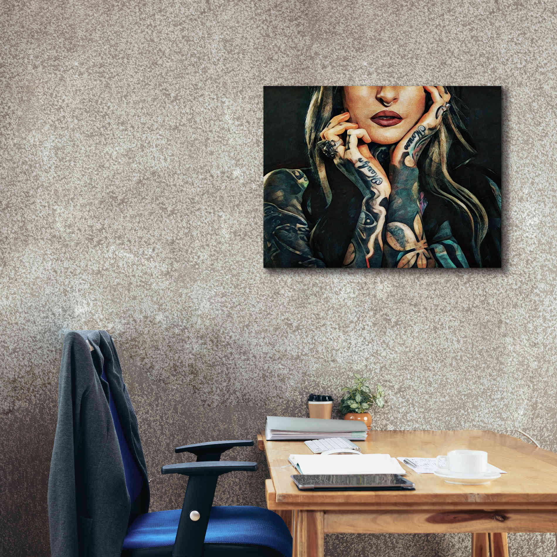 'Tattooed Temptress' by Ashley Aldridge Giclee Canvas Wall Art,34 x 26