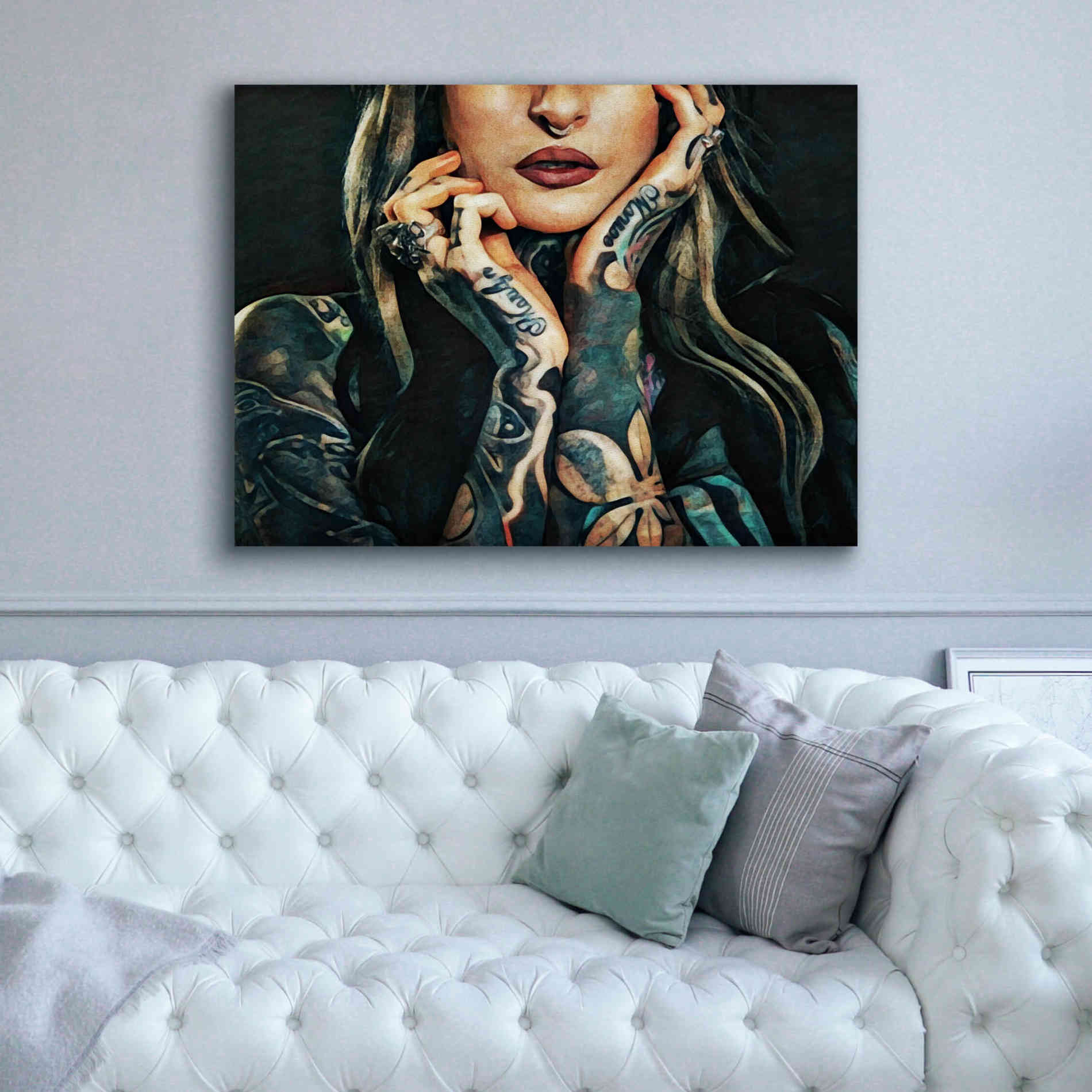 'Tattooed Temptress' by Ashley Aldridge Giclee Canvas Wall Art,54 x 40