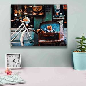 'Bicycle Brown Baggage' by Ashley Aldridge Giclee Canvas Wall Art,16 x 12