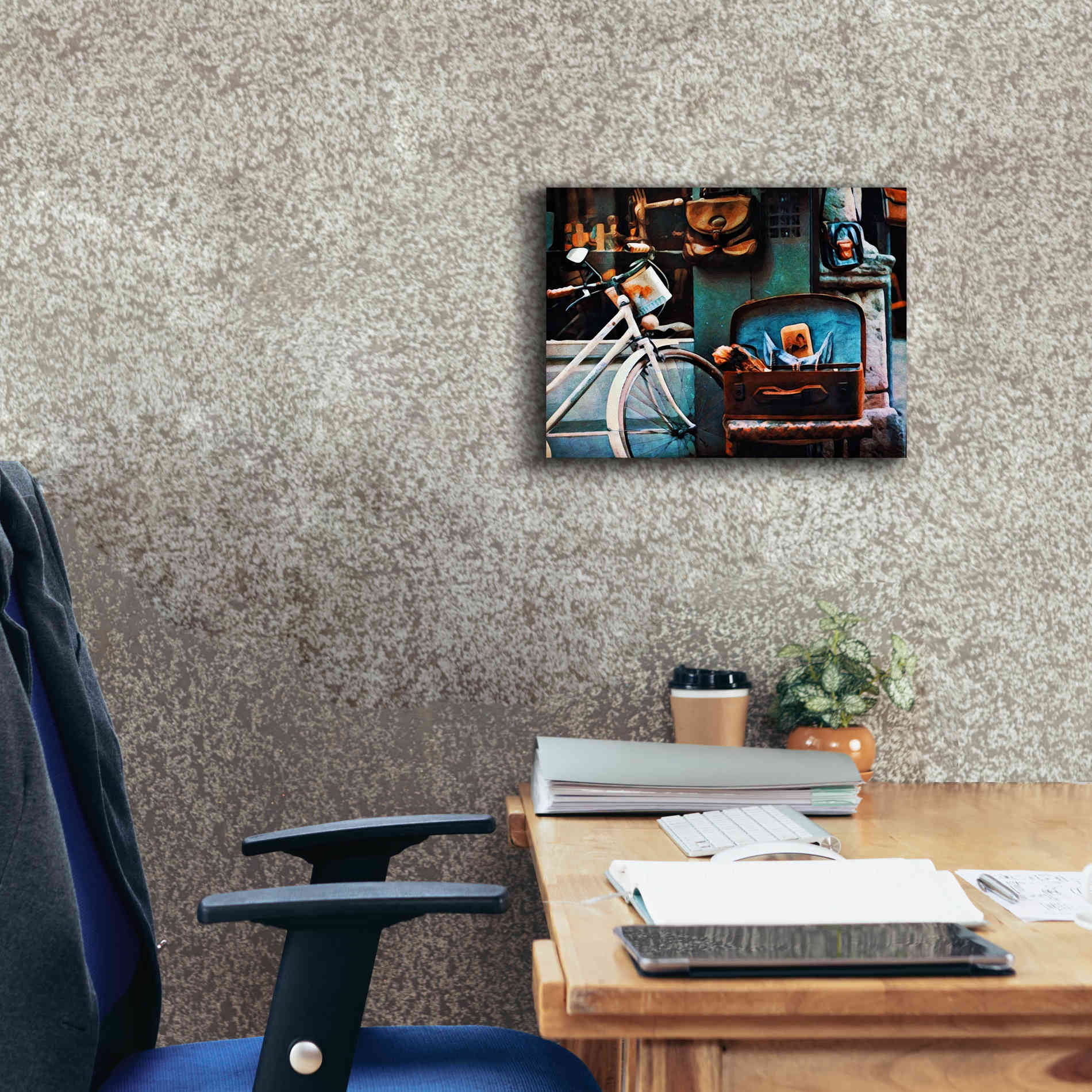 'Bicycle Brown Baggage' by Ashley Aldridge Giclee Canvas Wall Art,16 x 12