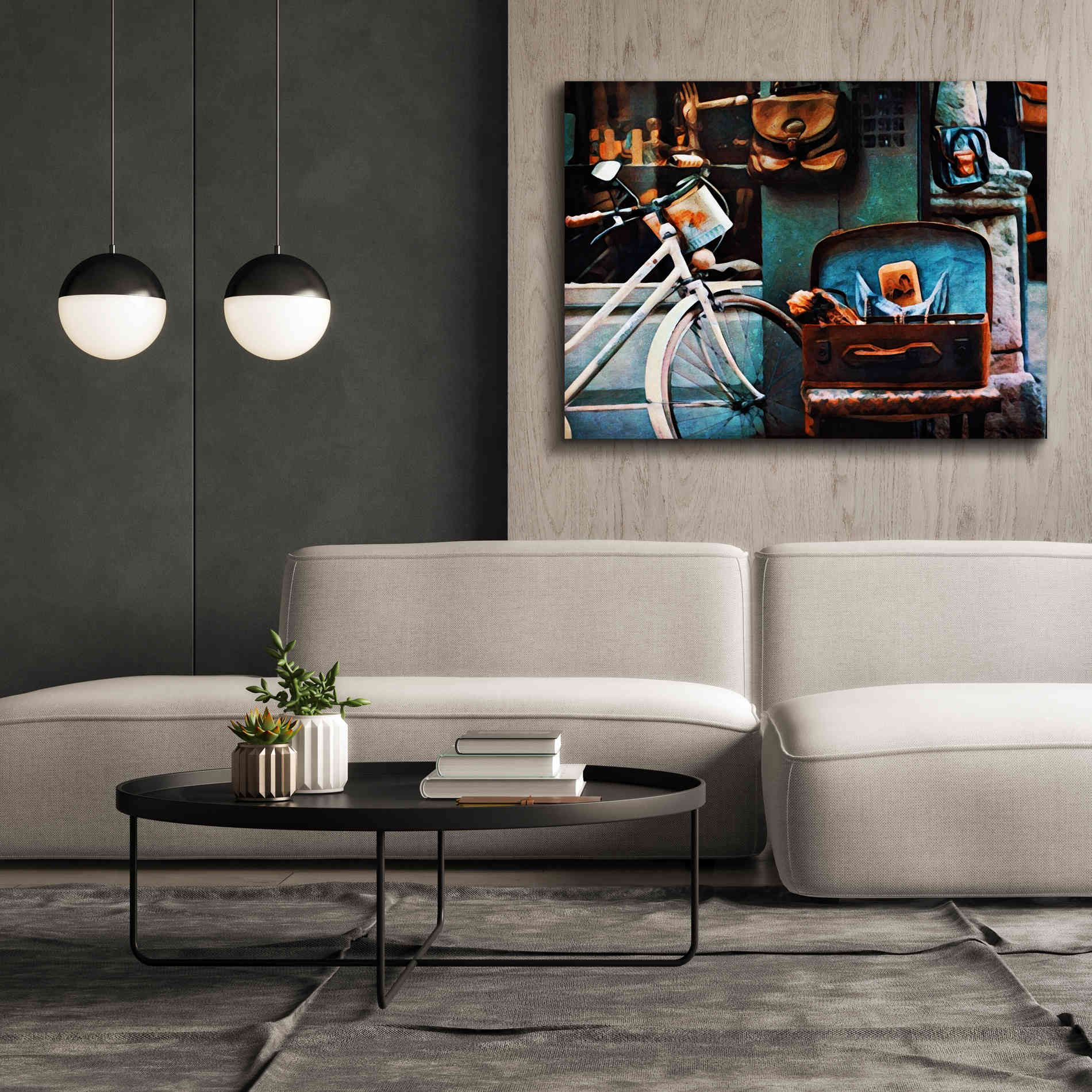 'Bicycle Brown Baggage' by Ashley Aldridge Giclee Canvas Wall Art,54 x 40