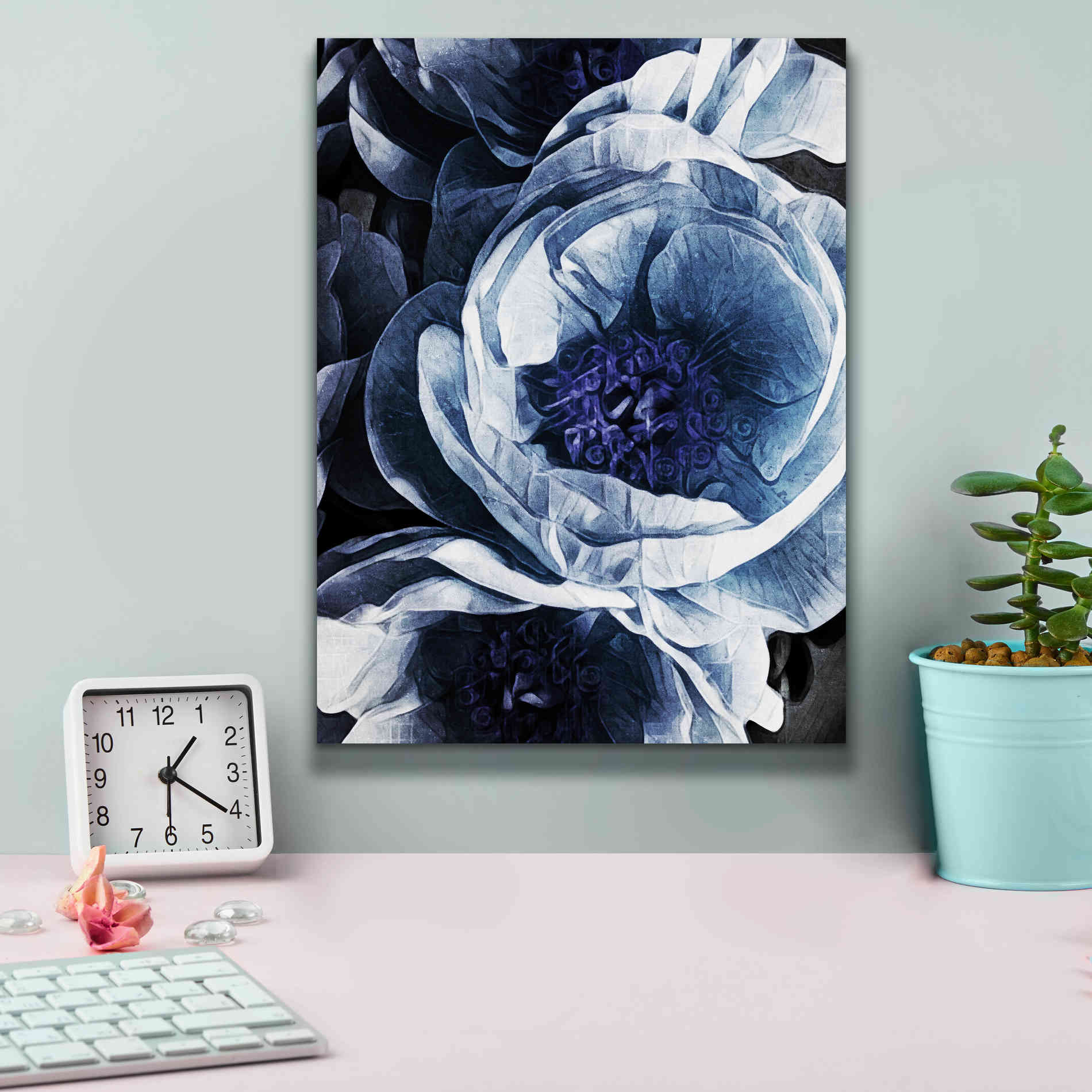 'Peony Blue Petals 1' by Ashley Aldridge Giclee Canvas Wall Art,12 x 16