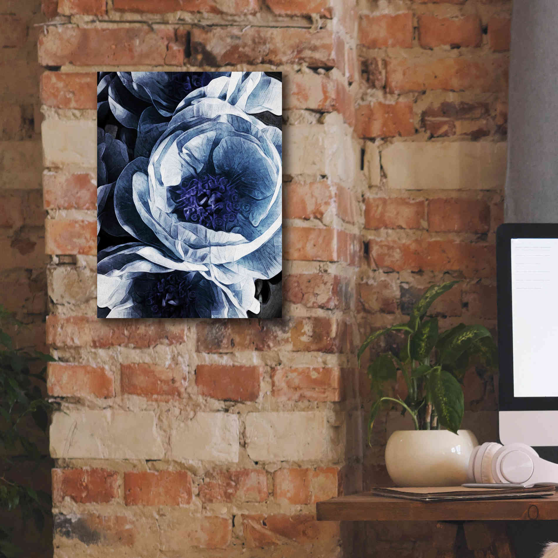 'Peony Blue Petals 1' by Ashley Aldridge Giclee Canvas Wall Art,12 x 16