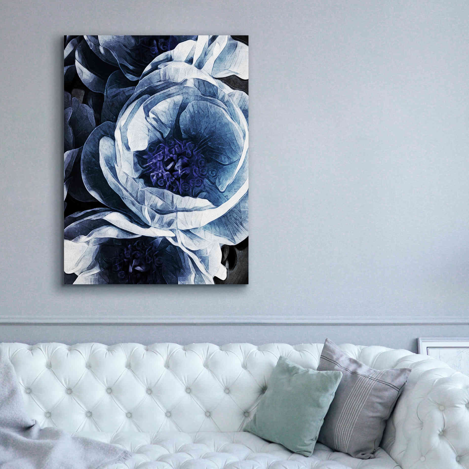 'Peony Blue Petals 1' by Ashley Aldridge Giclee Canvas Wall Art,40 x 54